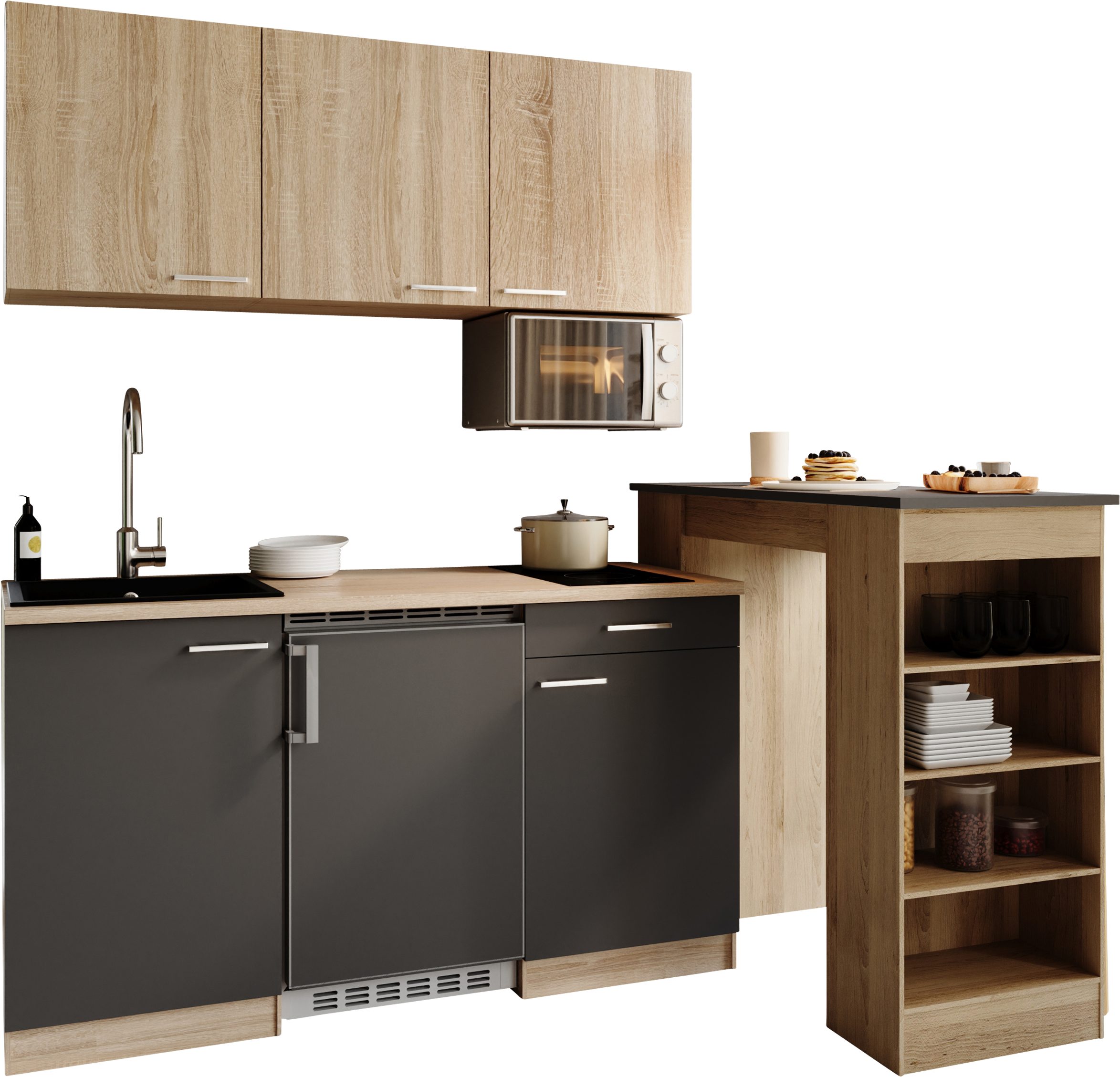 RESPEKTA Pantryküche Ingrid, zerlegt, wahlweise mit Mikrowelle, Soft-Close-Funktion, Breite 150 cm