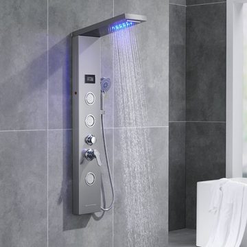 Auralum Duschsystem LED Duschpaneel Regendusche Edelstahl Duschset 5 Wasserausgabemodi, 5 Strahlart(en), mit Handbrause und Wassertemperatur Display
