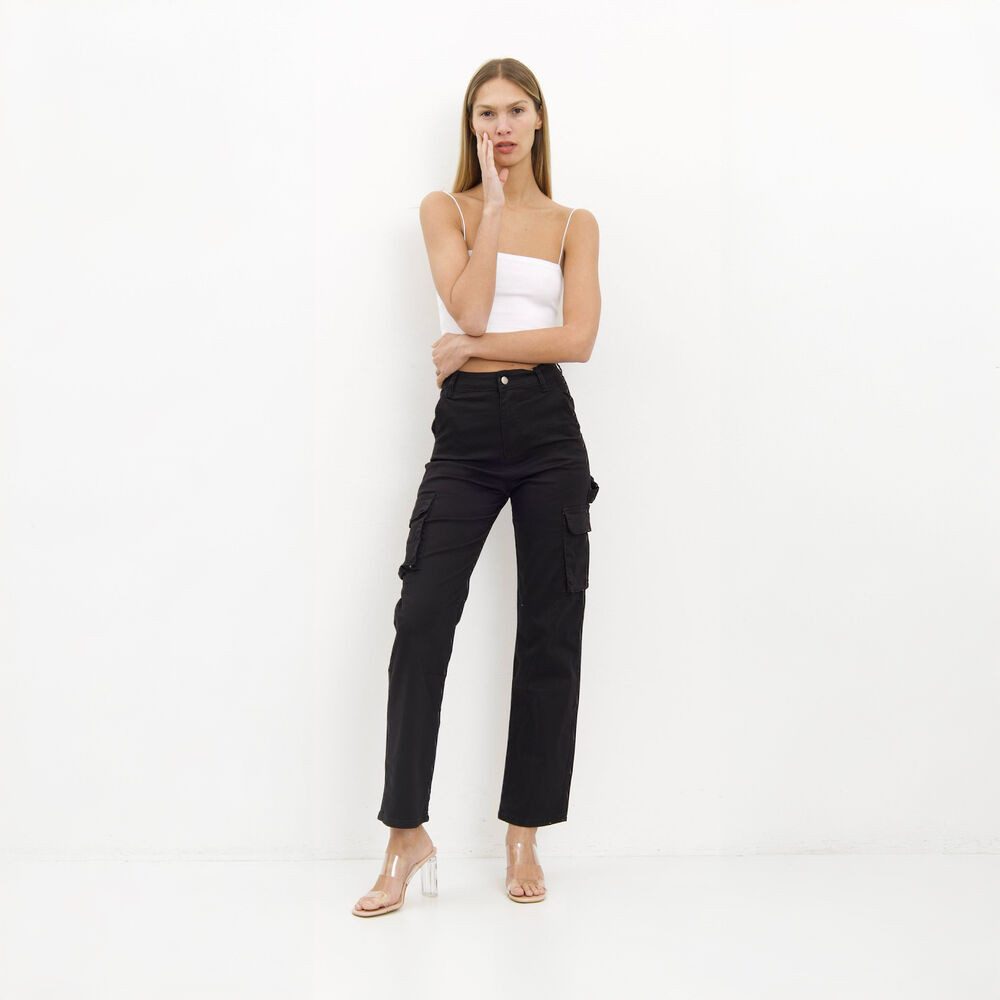 Ital-Design Cargohose Damen Freizeit (86746075) Stretch Stoffhose in Schwarz