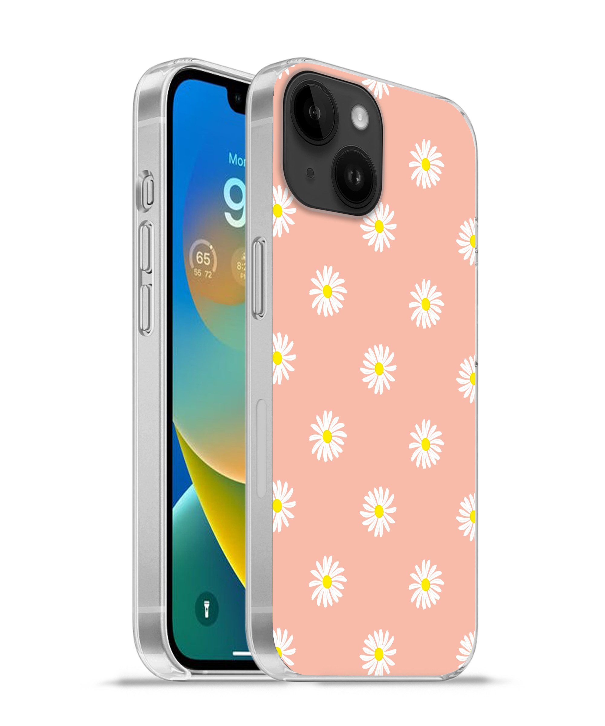 MuchoWow Handyhülle für Apple iPhone 14 Gänseblümchen - Pastell - Weiß - Rosa - Blumendruc, Smartphone-Bumper, Print, Handy Schutzhülle Dünn