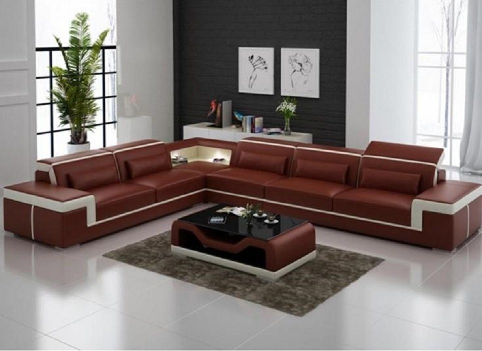 JVmoebel Ecksofa Designer Sofa Couch Ecksofa Leder Textil Polster Garnitur, Made in Europe Braun/Beige