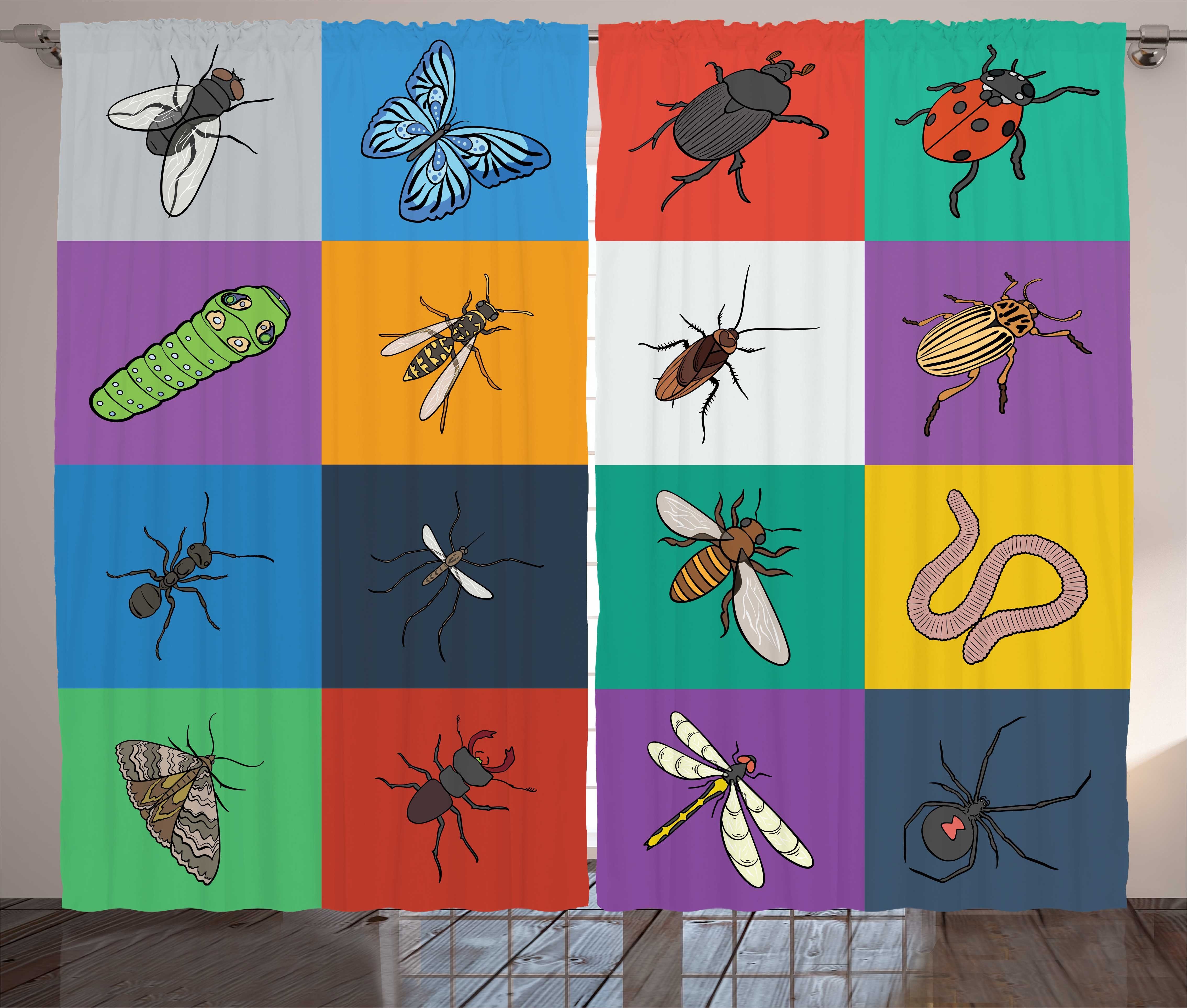 Gardine Schlafzimmer Kräuselband Vorhang mit Schlaufen und Haken, Abakuhaus, Insekt Bug Biene Spinne Ant Worm Fly