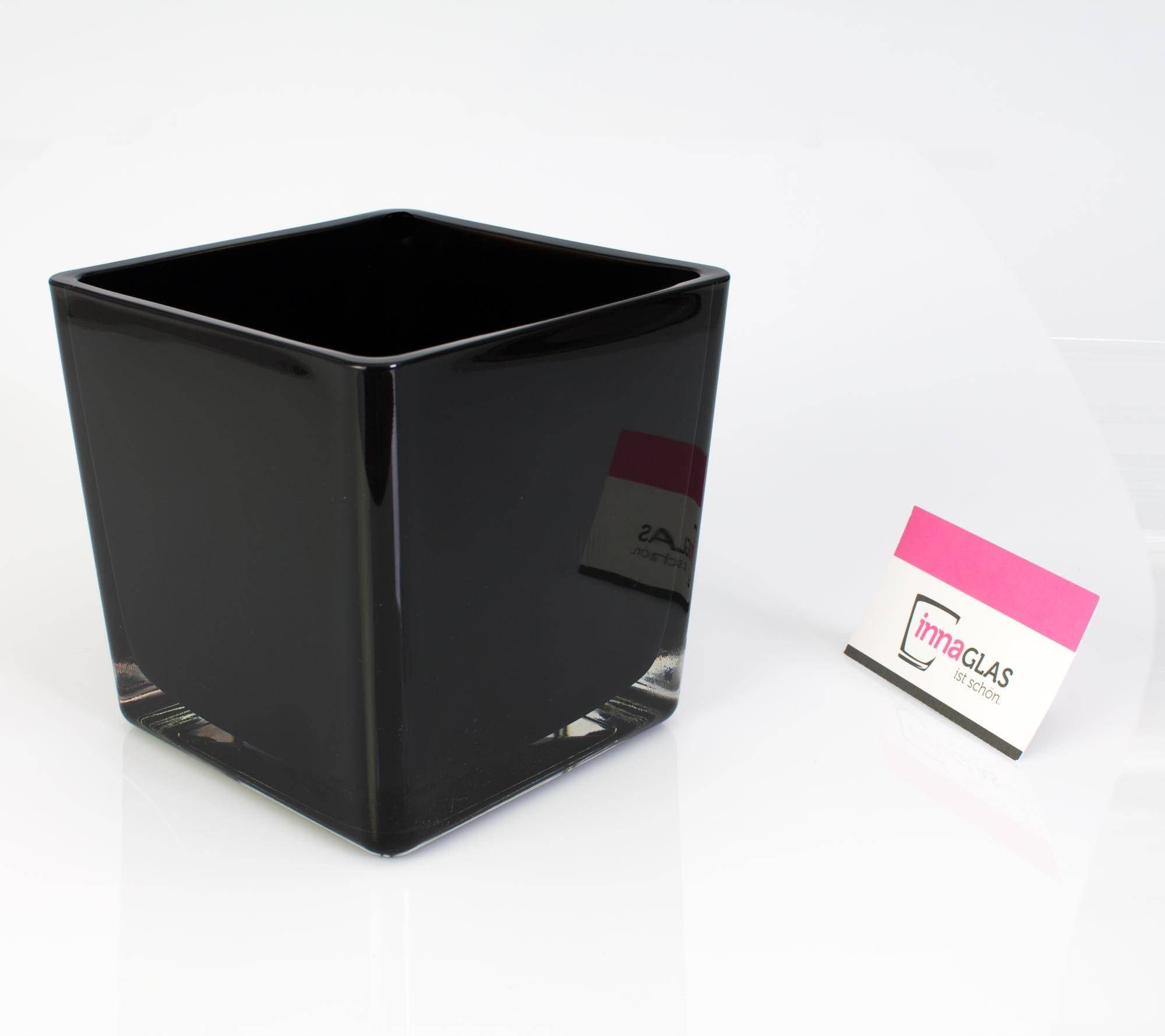 INNA-Glas Blumentopf Glas Übertopf Kim Earth, schwarz, 14x14x14 cm