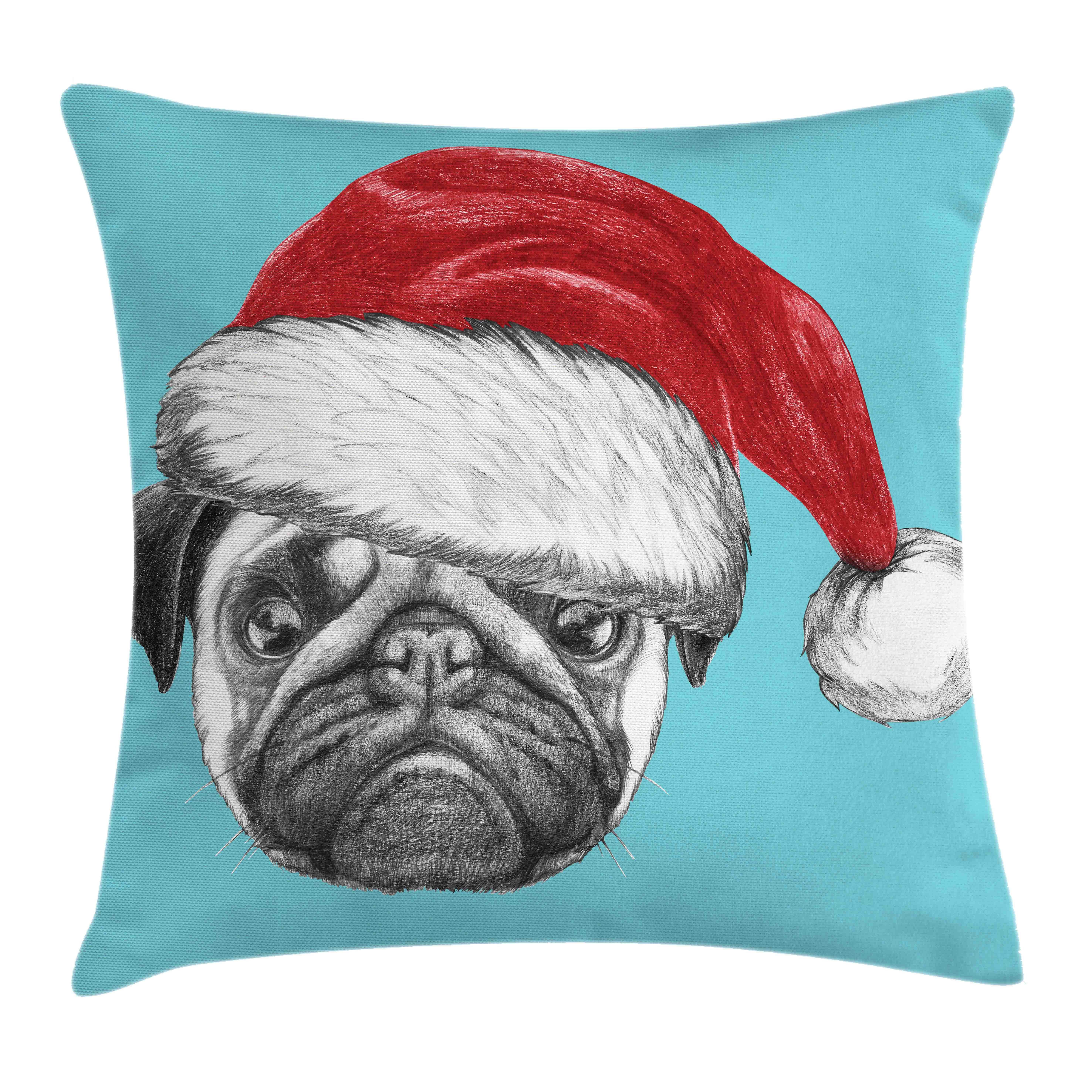 Kissenbezüge Reißverschluss Kissenhülle mit Farbfesten Farben Beidseitiger Druck, Abakuhaus (1 Stück), Mops Hund mit Weihnachtsmütze X-Mas