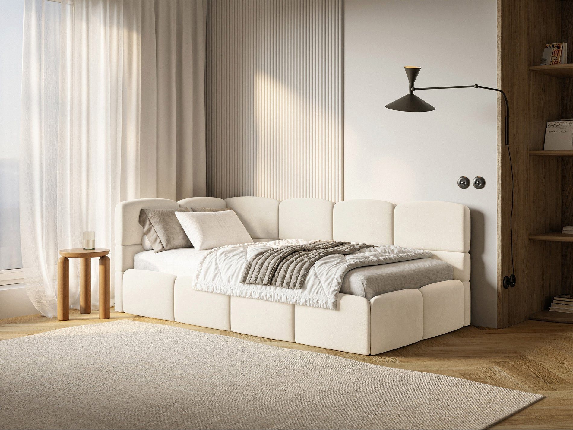 Selsey Jugendbett CLOUDY, mit Kopfteil, Matratze & Stauraum, Easy-Clean-Velours, 120x200 cm