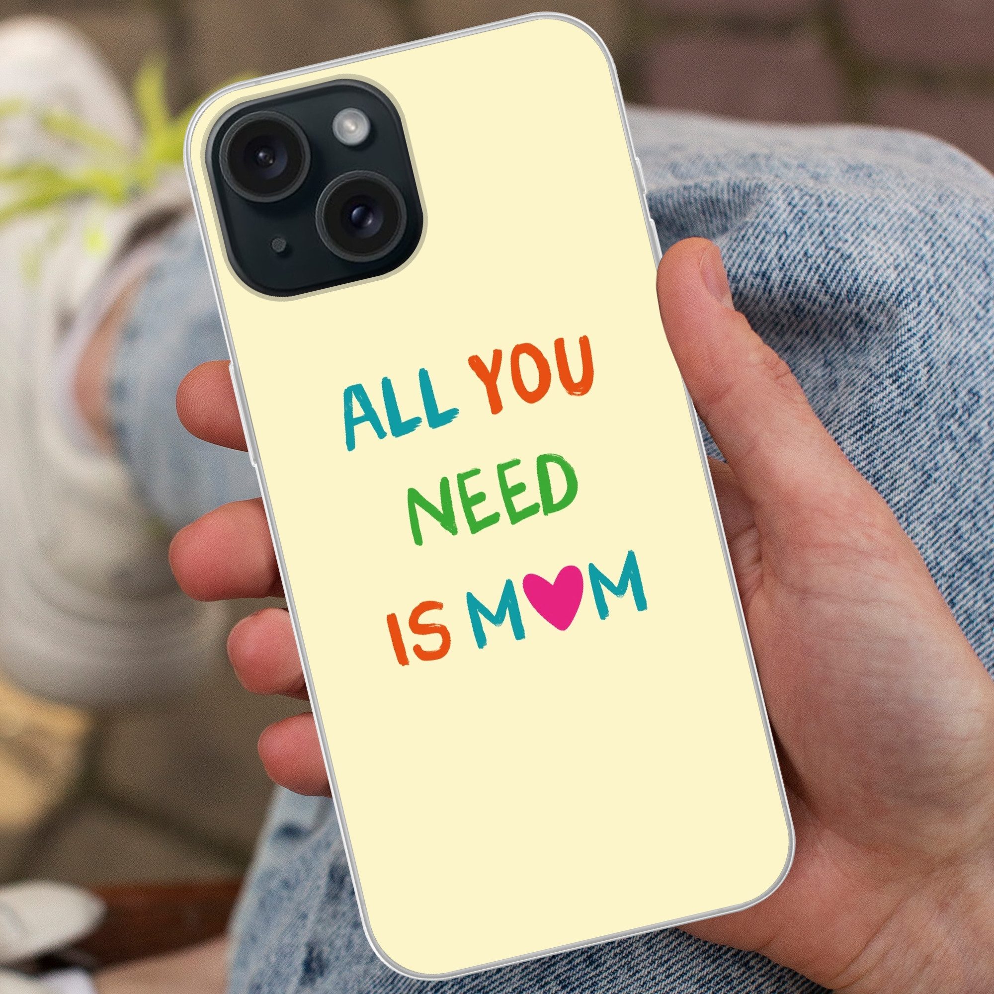 MuchoWow Handyhülle für Apple iPhone 15 Herz - Mutter - Text - Bunt, Smartphone-Bumper, Print, Handy Schutzhülle Dünn