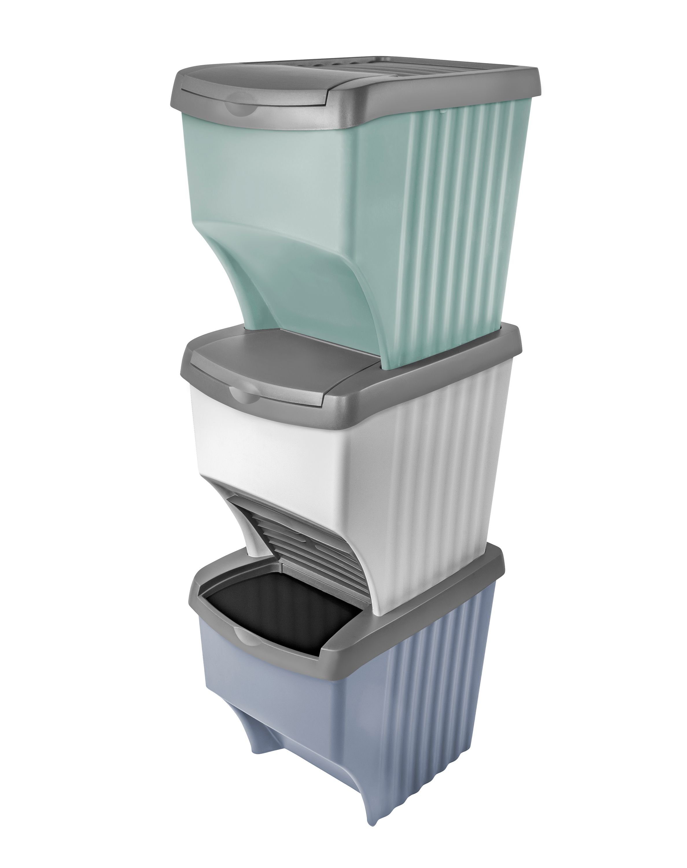 dynamic24 Mülltrennsystem Abfallsortierer im Mülltrennung Abfall Bio Papierkorb Set, Sortierer 3er Müllbehälter Müll Eimer