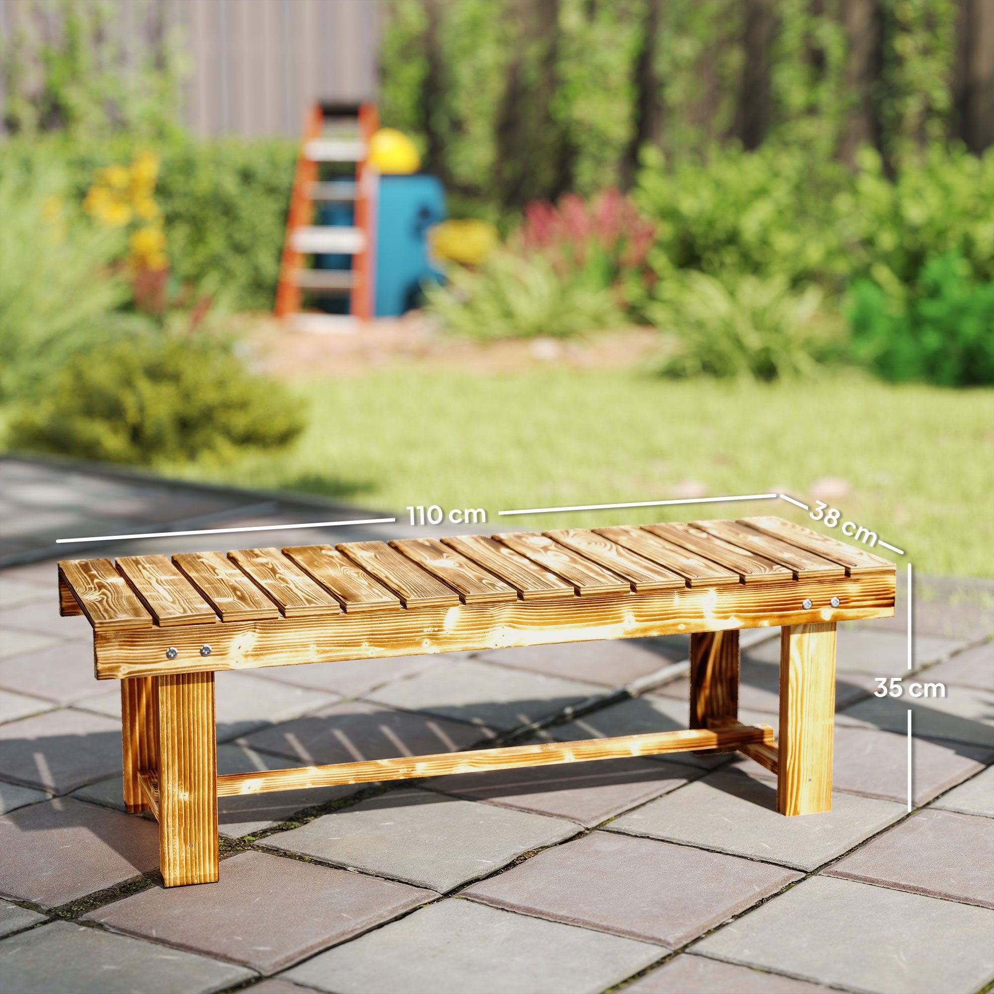Outsunny Bank Holz wetterfest Gartenmöbel mit Wasserresistente Lackierung (2-Sitzer Holzbank, 1-St., Gartenbank), Dunkelbraun, 110 x 38 x 35 cm