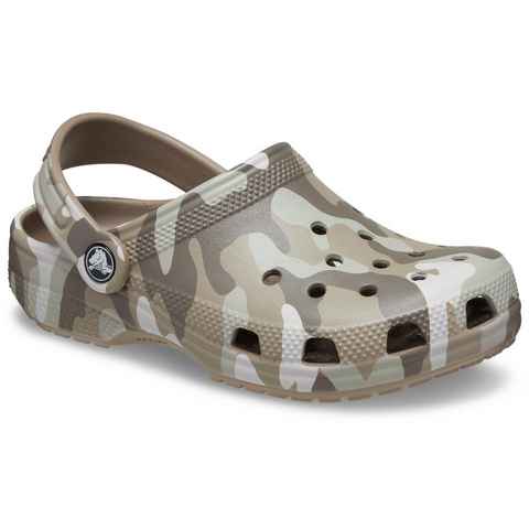 Crocs Classic Camo Clog K Clog, Sommerschuh, Schlappen, Hausschuh, Badeschuh mit allover Muster