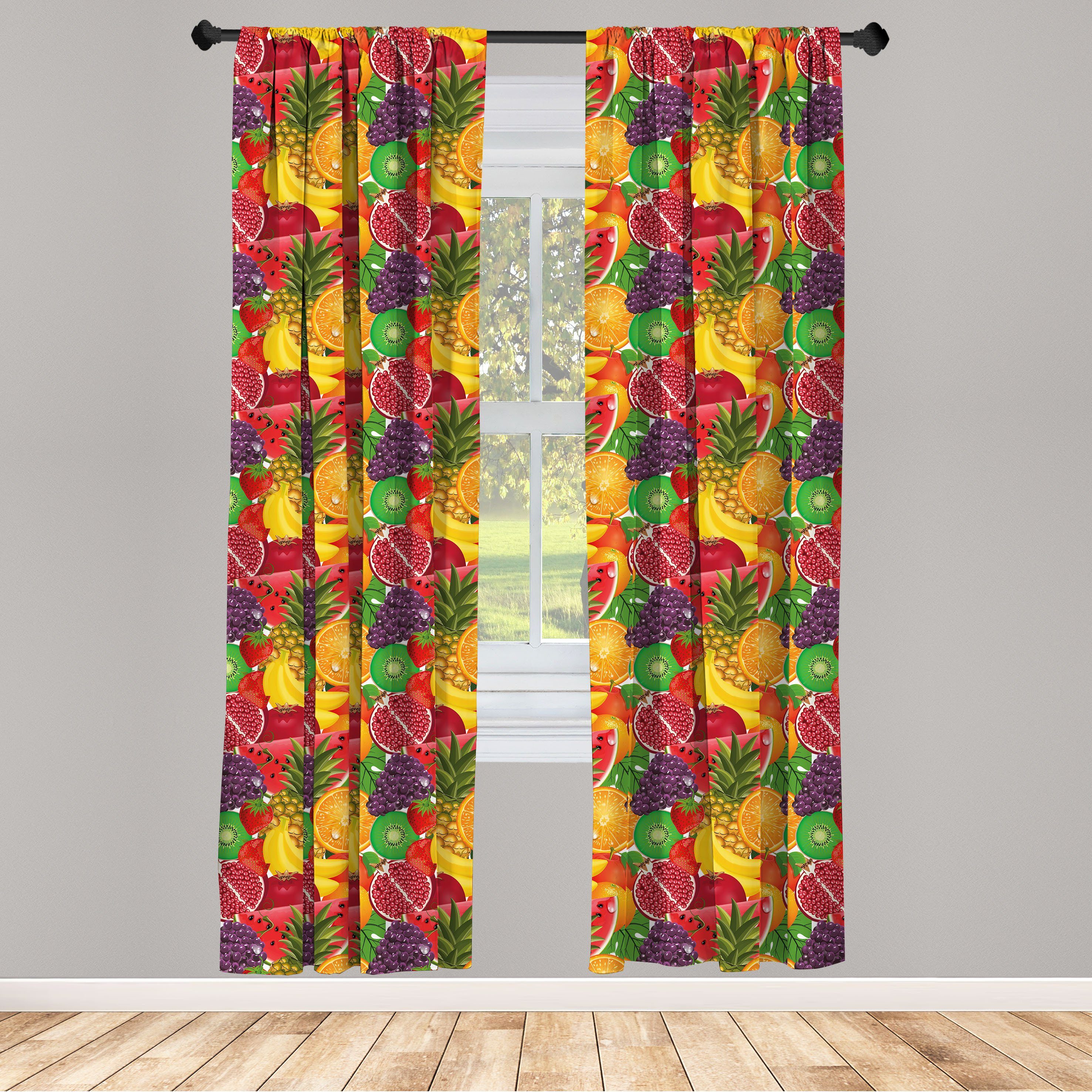 Gardine Vorhang für Abakuhaus, Frische Dekor, Bunt Tropical Schlafzimmer Wohnzimmer Früchte Microfaser