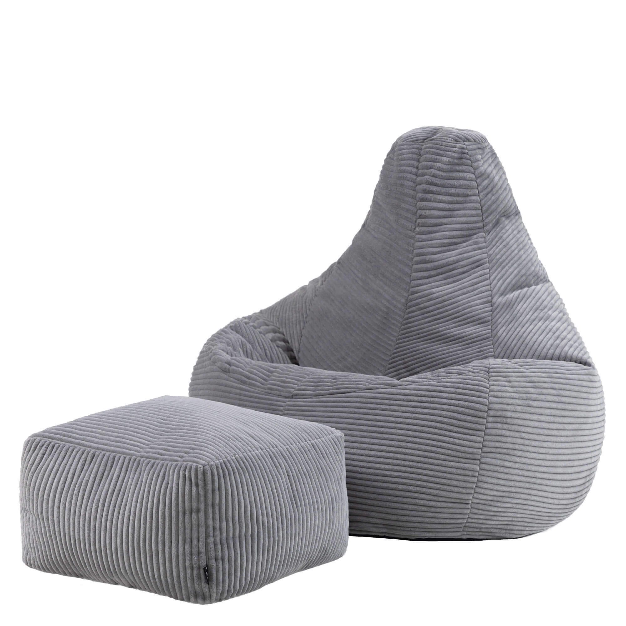 icon Sitzsack Sessel mit Liege aus Cord „Dalton“ mit Hocker (Spar-Set, 1 x Sitzsack, 1 x Fußhocker), Sitzsack XXL Gaming Sitzsack, Made in Germany, für Erwachsene & Kinder