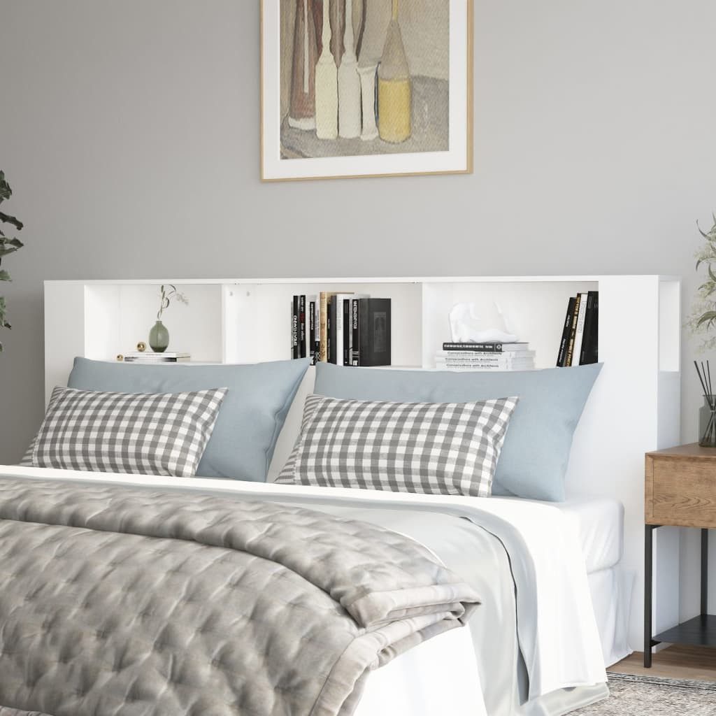 vidaXL Bett, Kopfteil mit Ablagen Weiß günstig online kaufen