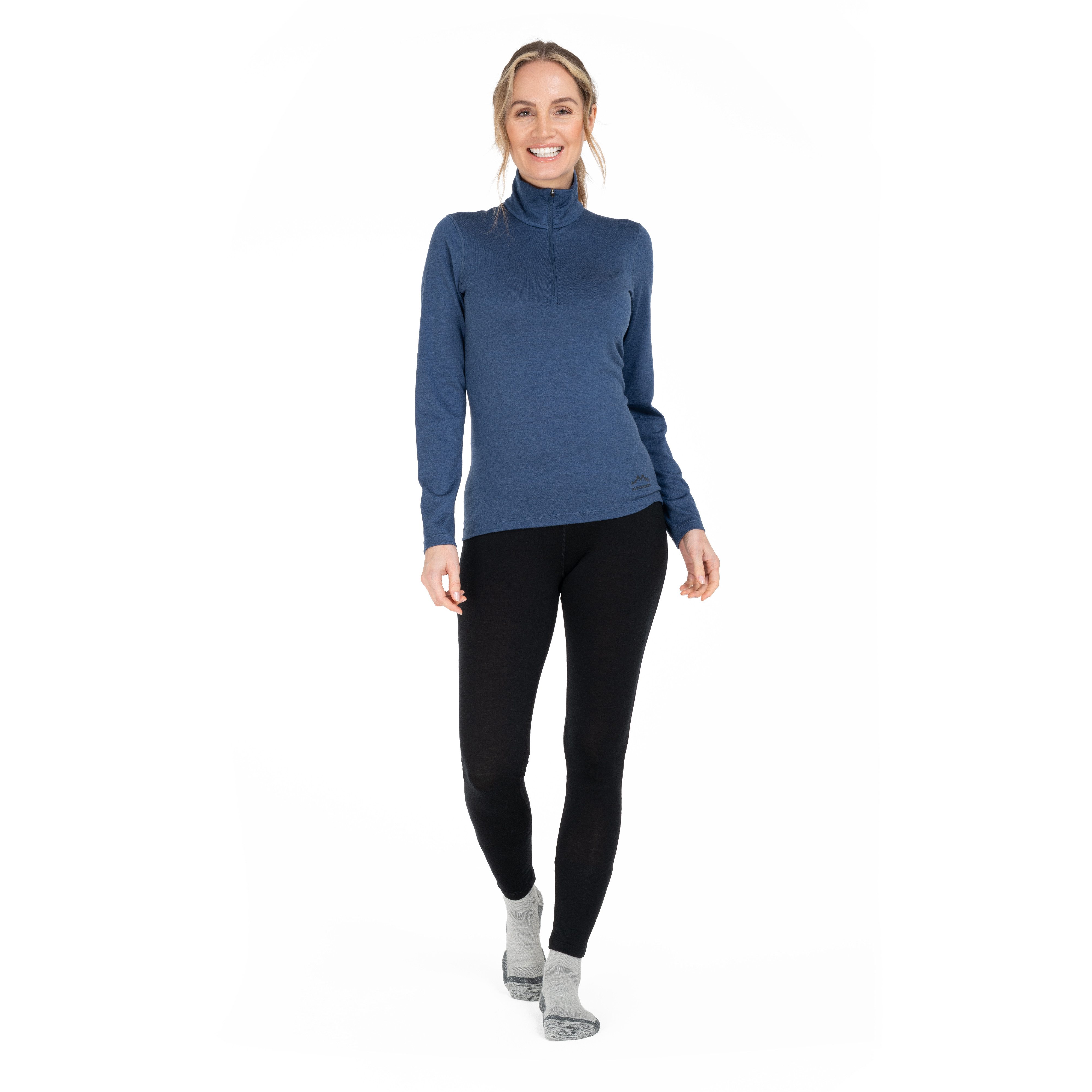 Alpenwert Funktionsshirt Damen Zip-Pullover aus 100% Merinowolle – atmungsaktiv (1 Pack) Antibakteriell, Anti-Schweiß-Geruch, Outdoor & Funktionsshirt