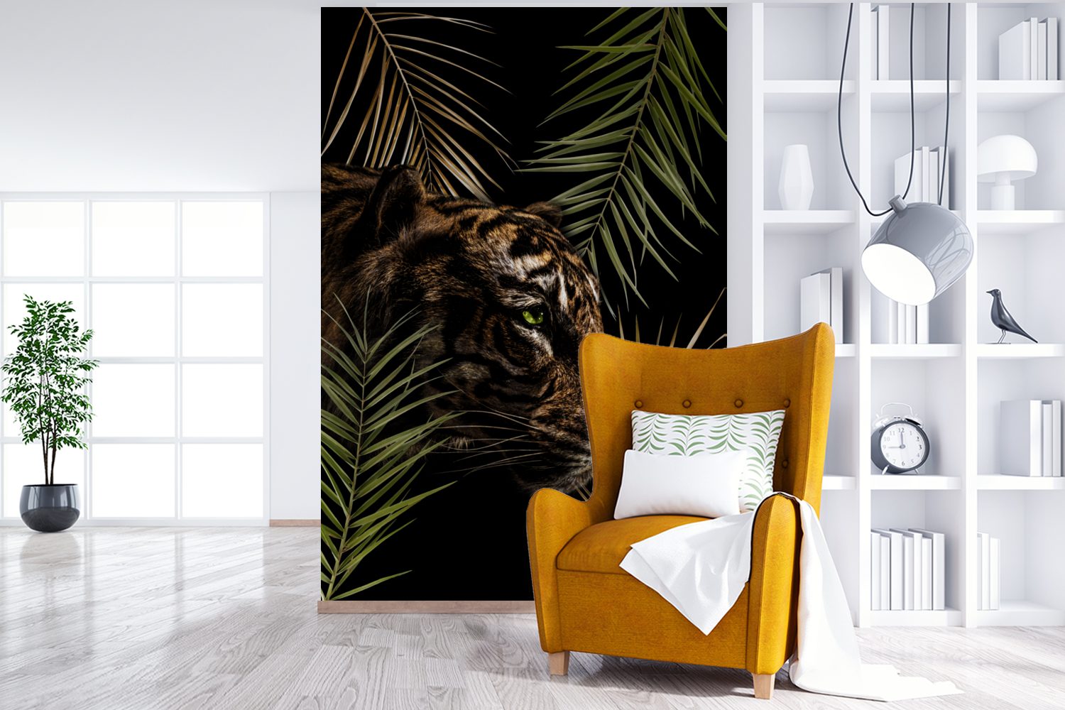 Palme, Wandtapete Matt, Montagefertig Wohnzimmer, Tapete Pflanzen bedruckt, - für MuchoWow Fototapete (3 St), Vinyl Tiger -