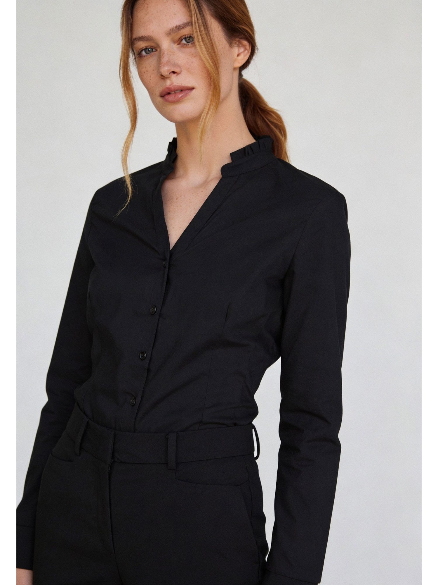 Langarmbluse Stretchbluse, Rüschenkragen