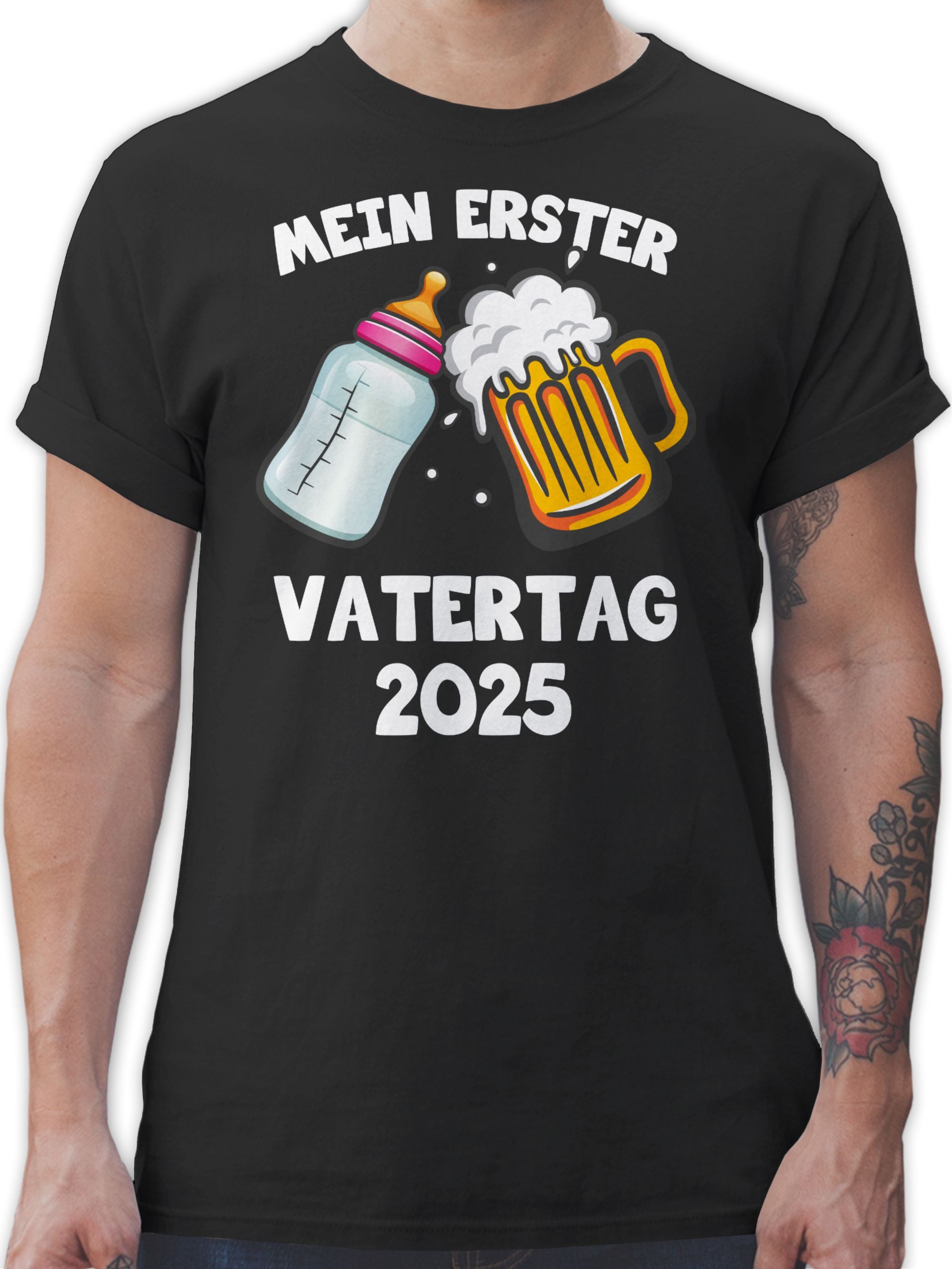 T-Shirt Mein erster Vatertag Bier und Milchflasche, Vater von Mädchen
