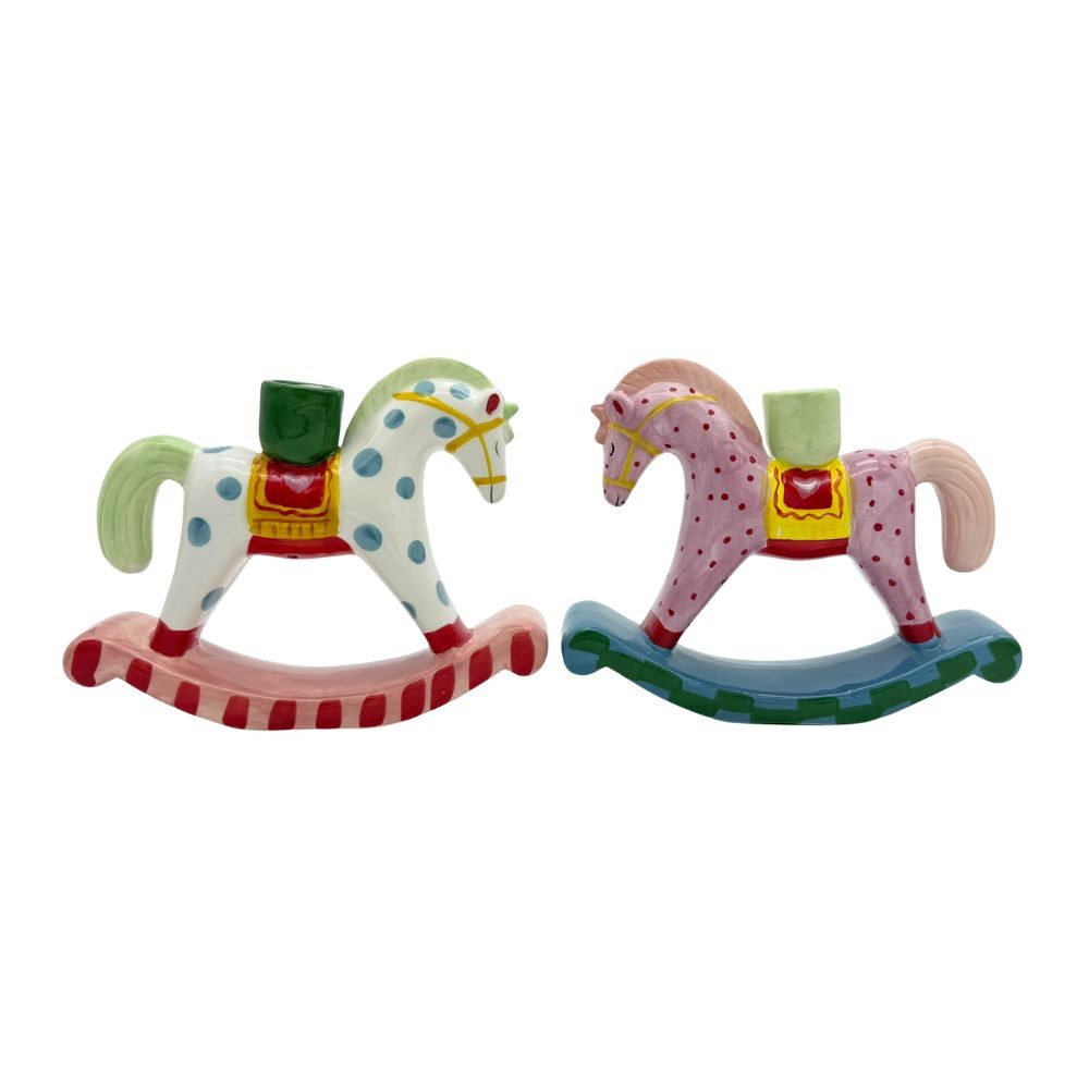 Mica Decorations Kerzenhalter Schaukelpferd 2er Set in Rosa und Grün (2 St) günstig online kaufen