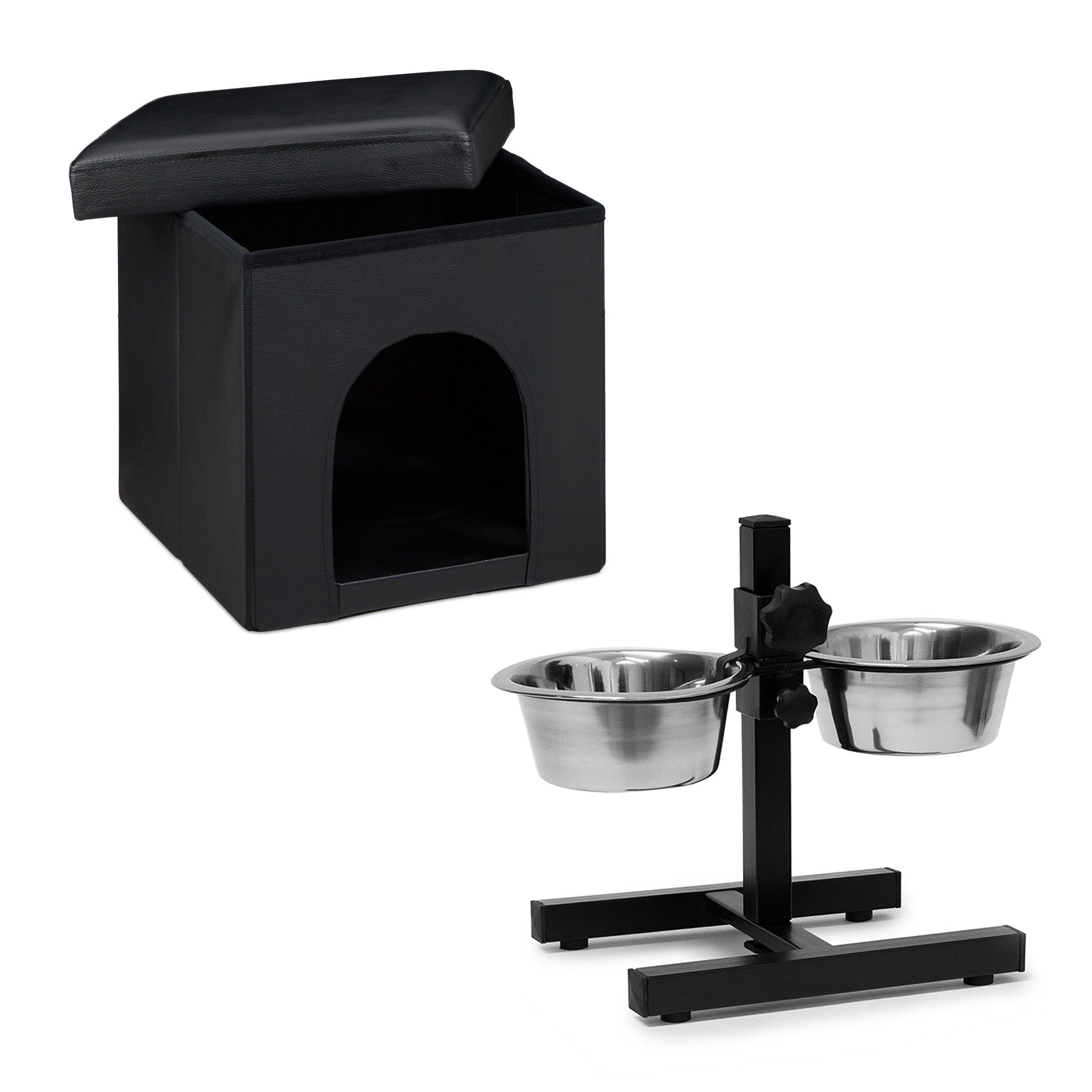 Indoorhütte 2tlg. Hundeset in Schwarz/ Silber