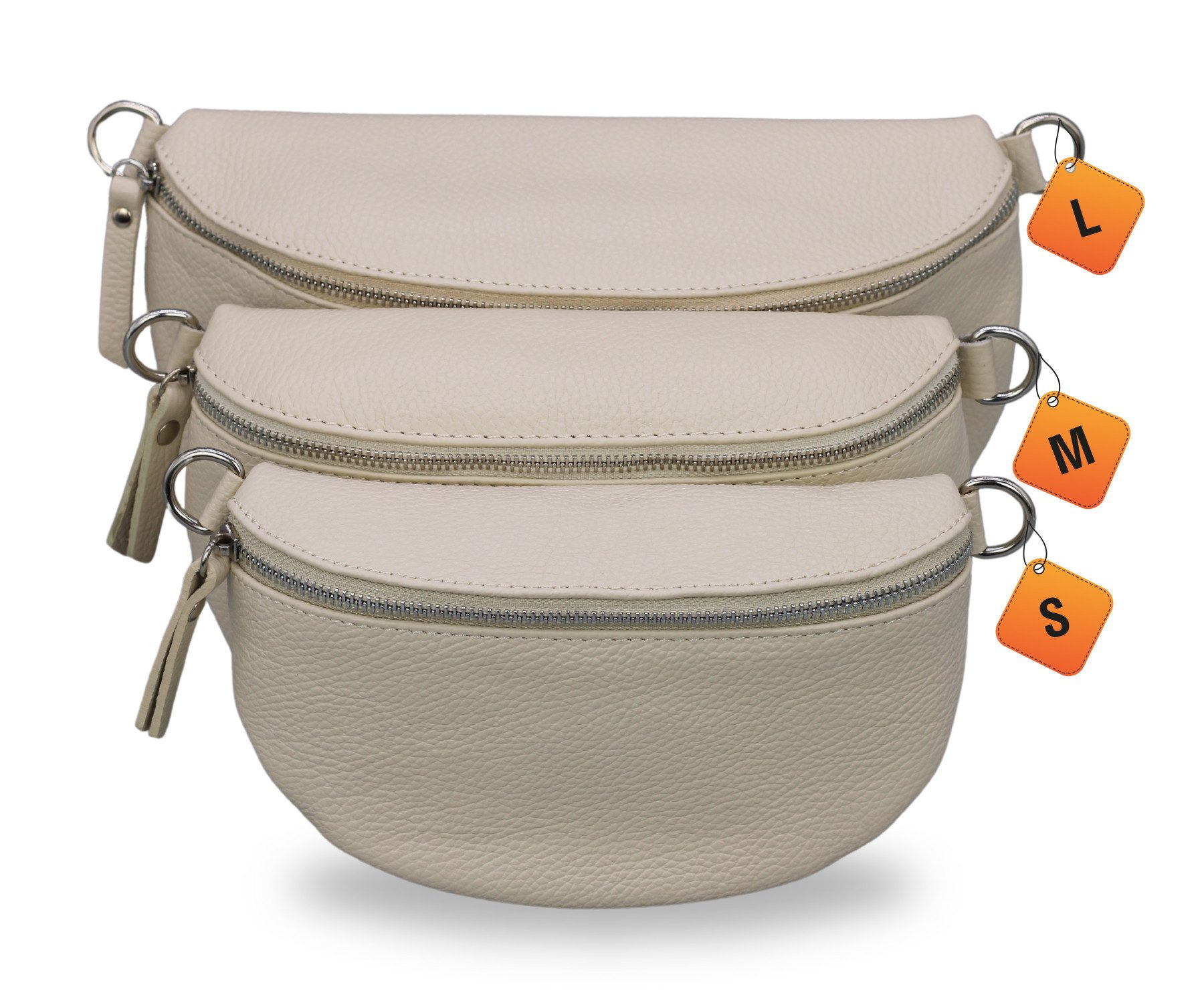 Adel Bags Gürteltasche EMMA Bauchtasche Damen Leder Beige Umhängetasche, Echtes Leder, hergestellt in Italien, mit 2 Riemen