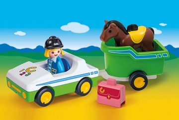 Playmobil® Spielwelt 1 2 3 PKW mit Pferde-Anhänger Auto Bauernhof, 70181 Pferd Hof Spielzeug-Set