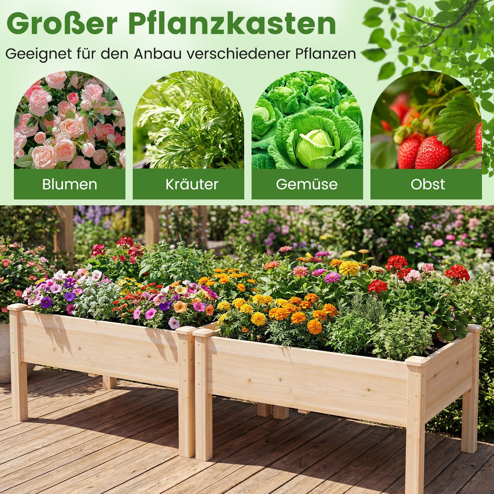 COSTWAY Blumenkasten (1 St), Hochbeet Pflanzbeet, für Garten, 122 x 62 x 48 cm