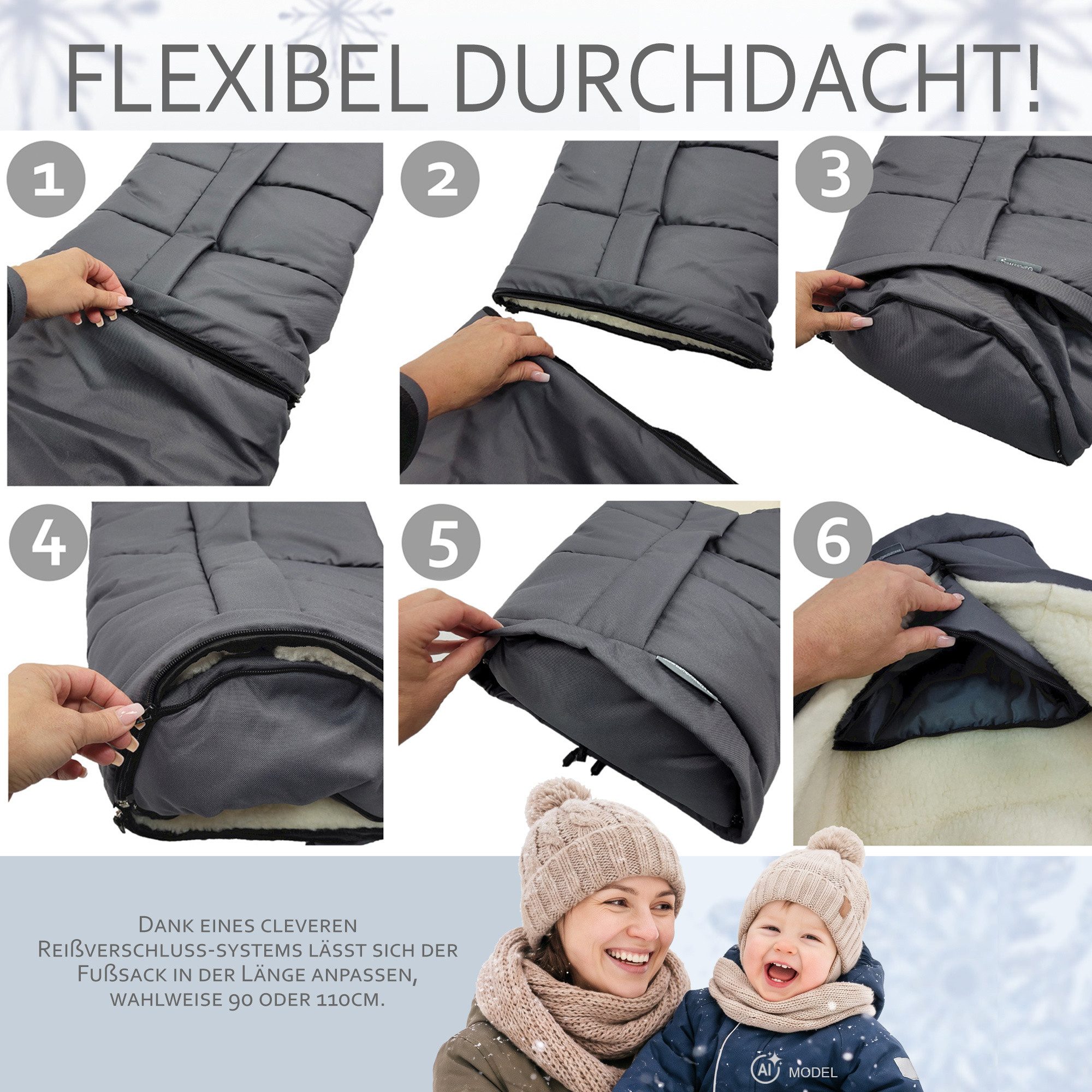 BambiniWelt by Rafael K. Fußsack Winterfußsack Fußsack für Kinderwagen Buggy mumienform Wolle UNI – Bild 5 von 5