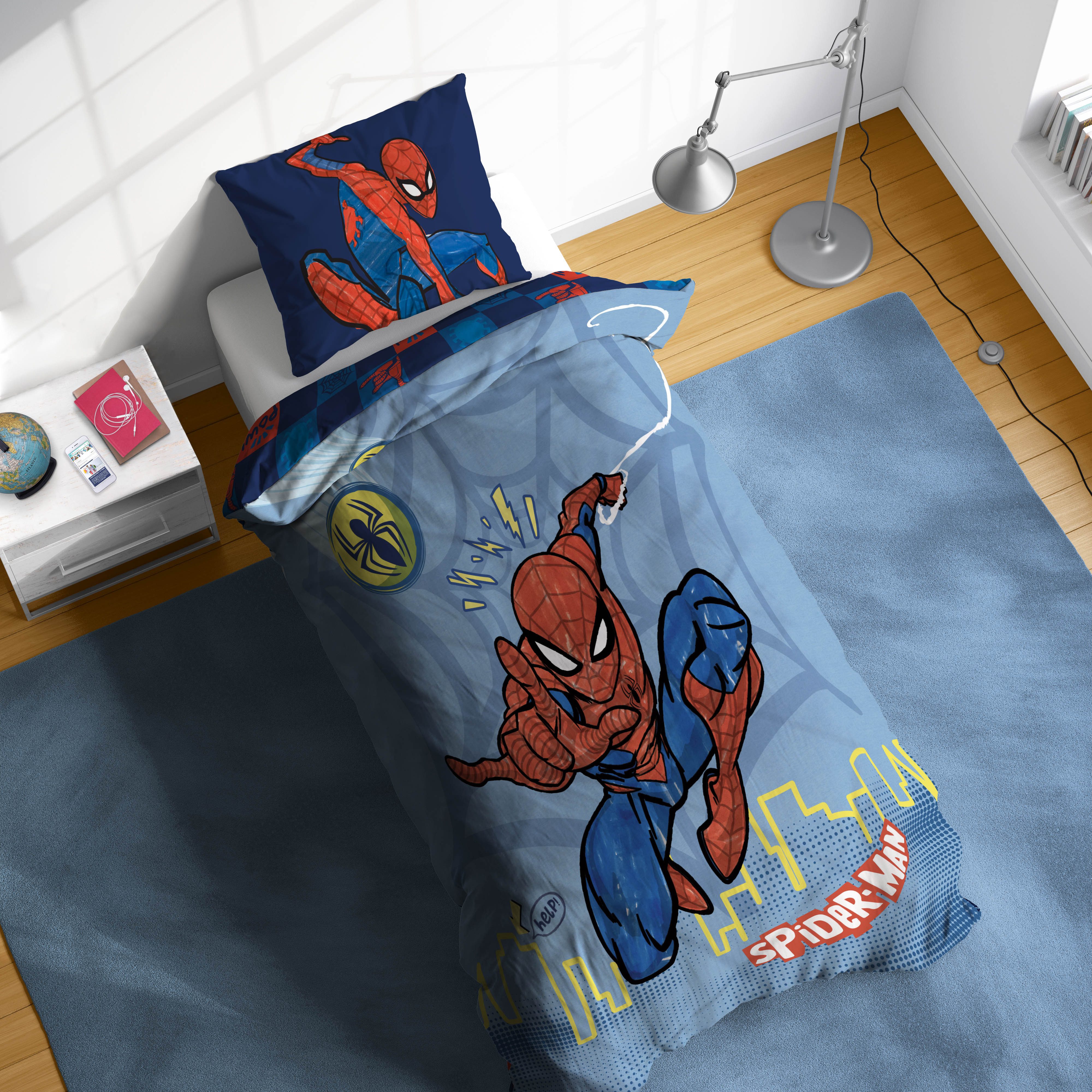 MARVEL Kinderbettwäsche Marvel Spiderman Bettbezug-Set 135x200 cm + Kissenbezug 80x80 cm, Washed Cotton, 2 teilig, 100 % Baumwolle, maschinenwaschbar, wendbar