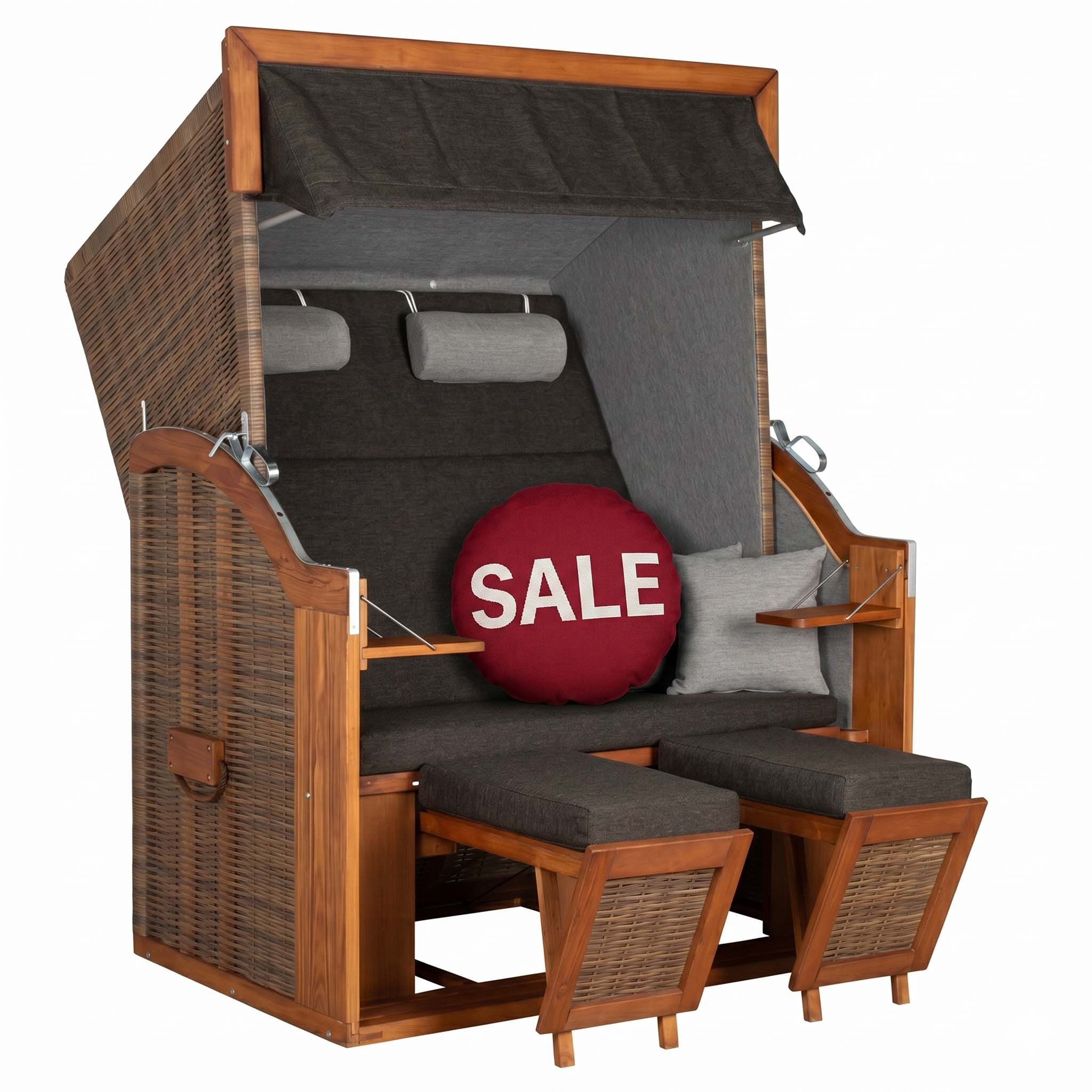 MR.DEKO Strandkorb Tinnum 2-Sitzer Pinie PE griseum, wetterfest, 5 Stufen Verstellbarkeit, BxTxH: 115x92x38 cm, Tinnum, Tinnum, (Selbstmontage, einfacher Aufbau des Vollliegers), 2-Sitzer Strandkorb wetterfest für Terasse und Balkon