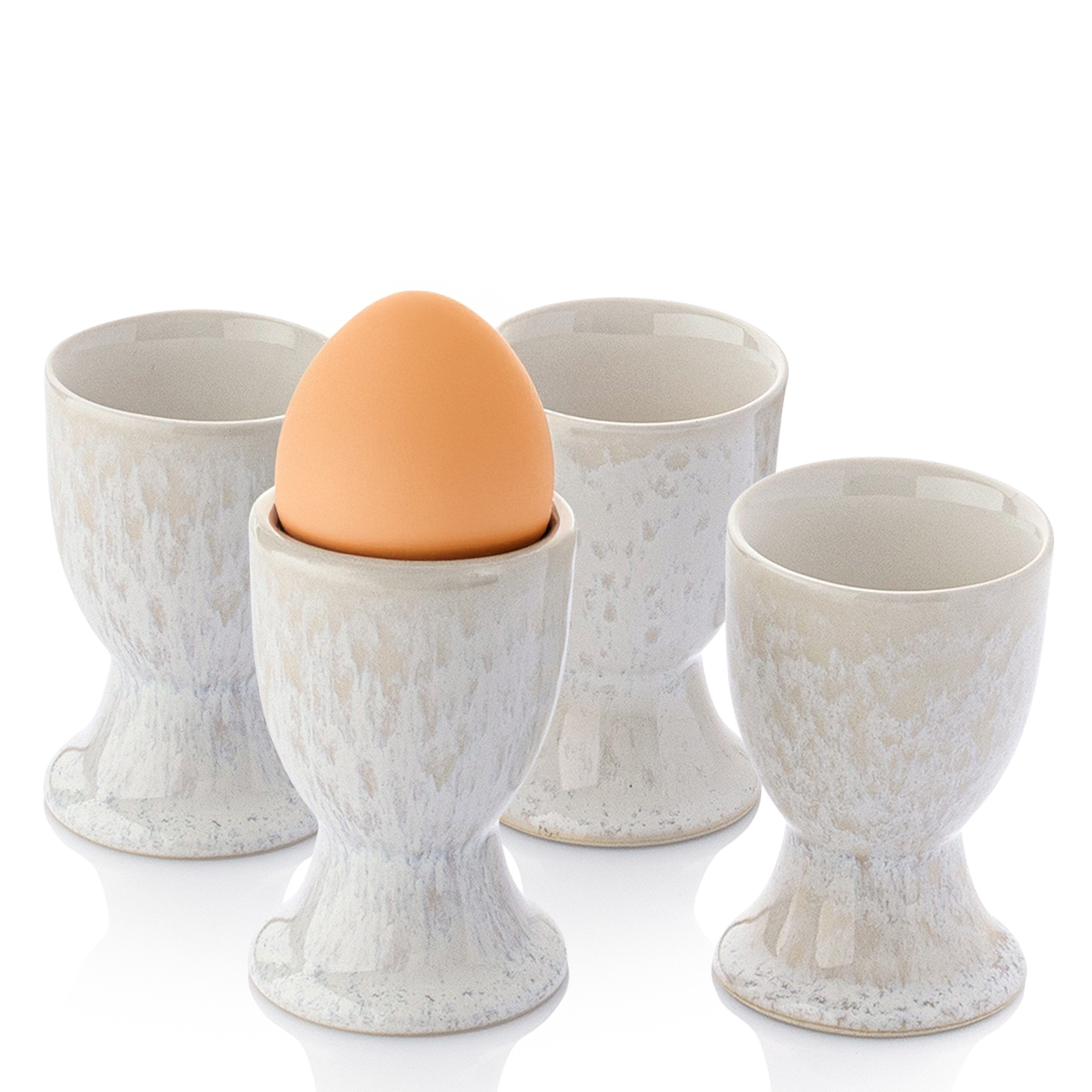 SÄNGER Eierbecher Korfu, (Set, 4-tlg., 4x Eierbecher), aus Steingut, Creme Farben mit sandiger Maserung