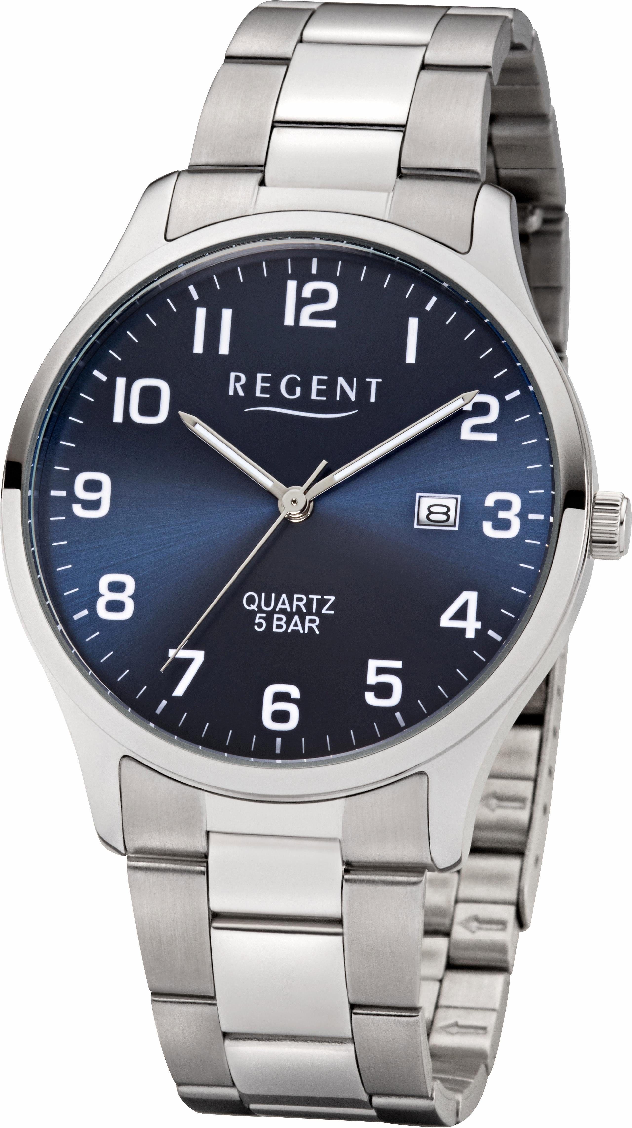 Regent Quarzuhr 11150665, Armbanduhr, Herrenuhr, Datum, Edelstahlarmband günstig online kaufen