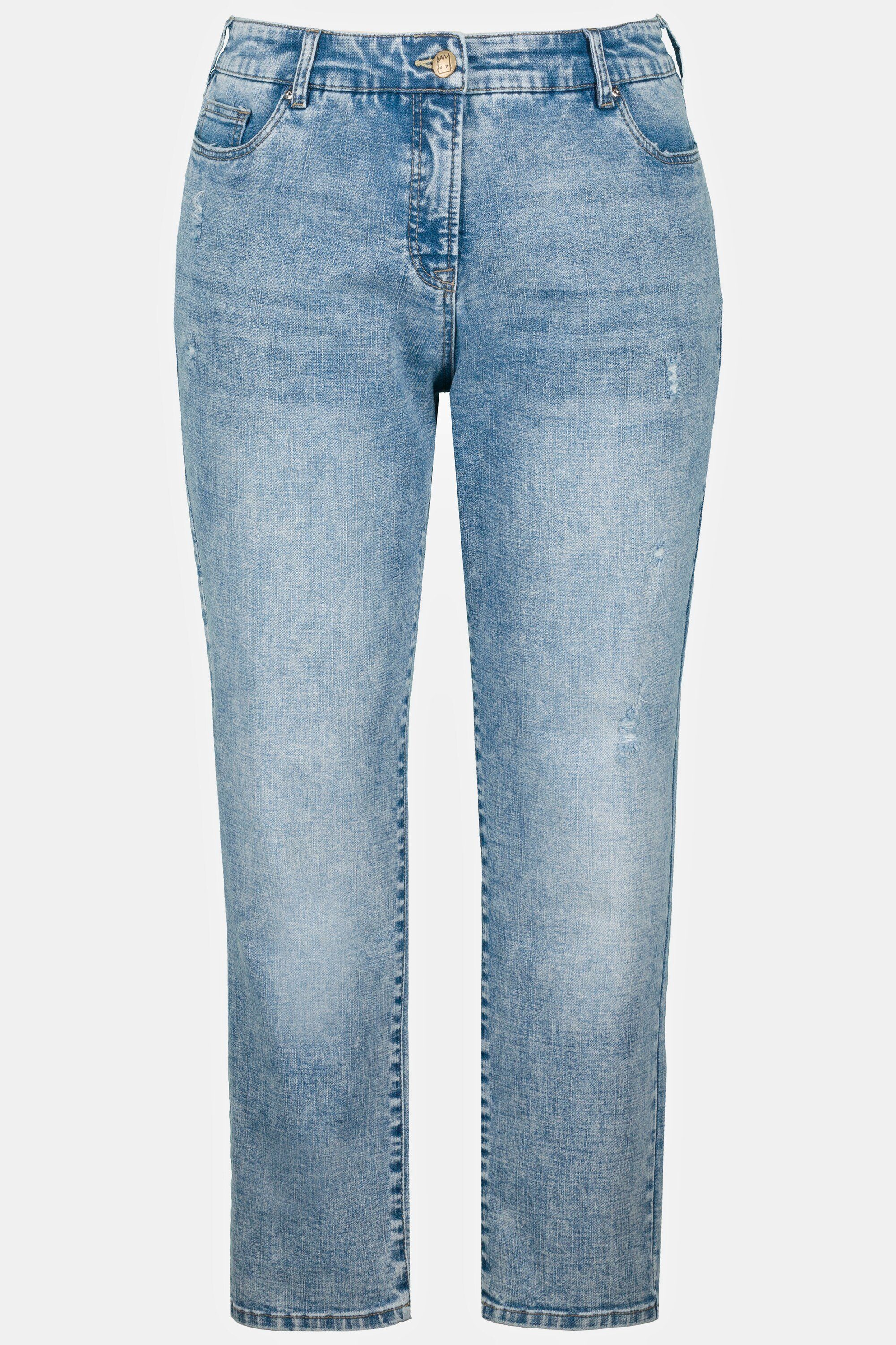 Damen Jeans Ulla Popken Regular-fit-Jeans Mom-Jeans Destroy-Effekte 5-Pocket-Form