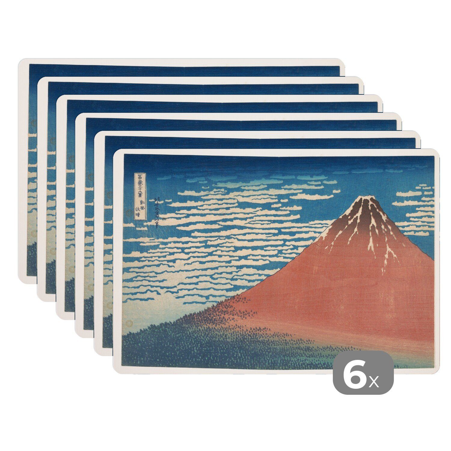 Der Berg - Platzset, Tischmatten, von Gemälde Schmutzabweisend Hokusai, Platzdecken, Fuji (6-St), Platzset, MuchoWow, Katsushika Platzmatte,