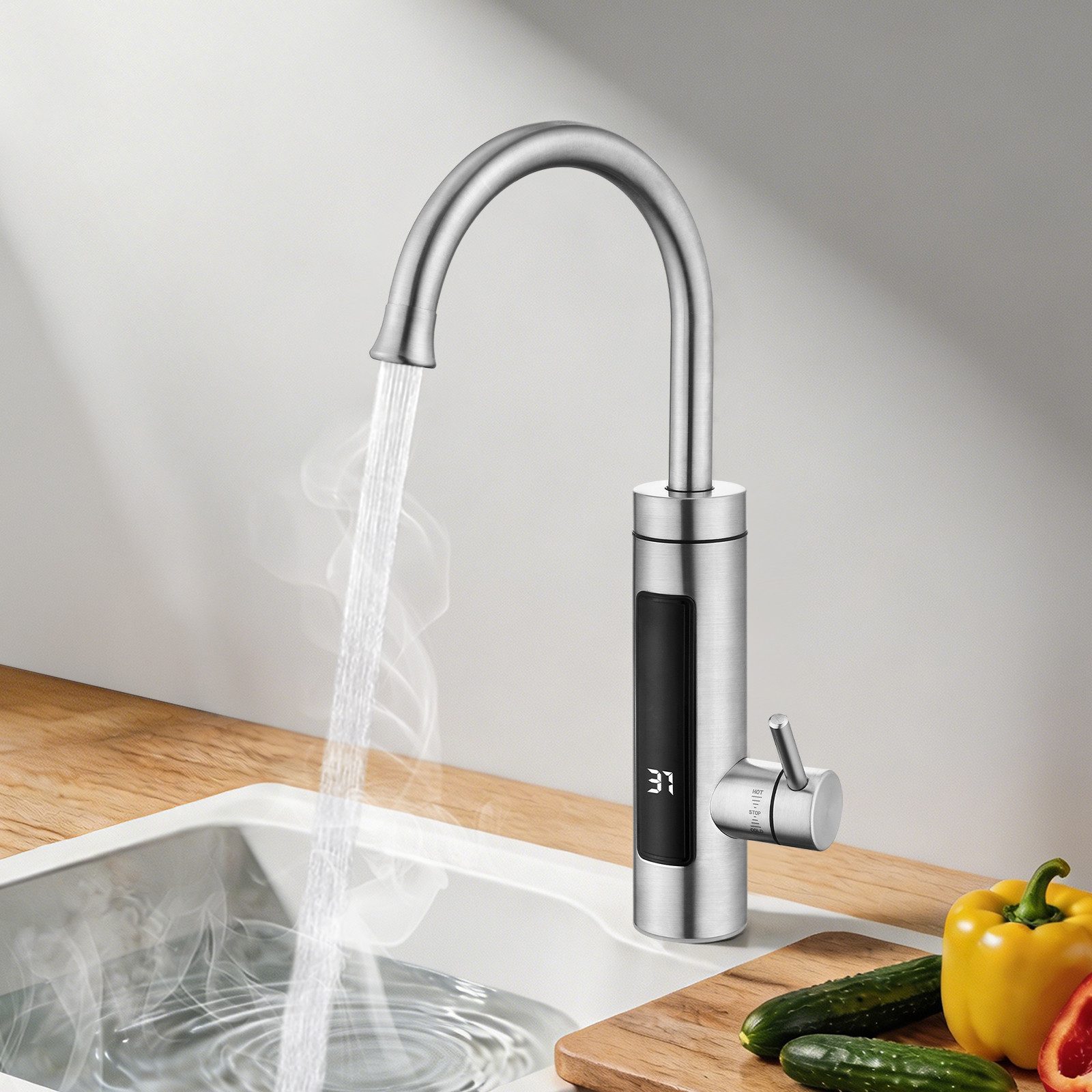 HOMELIVE Küchenarmatur mit durchlauferhitzer,Spültischarmatur küche,küchenarmatur edelstahl Elektrische Durchlauferhitzer,Smart Heater Wasserhahn 360° drehbar