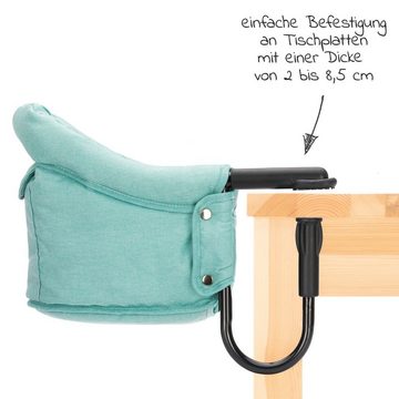 Fillikid Hochstuhl Mint Melange, Faltbarer Tischsitz Baby Sitzerhöhung Kinder Reisehochstuhl mit Tasche