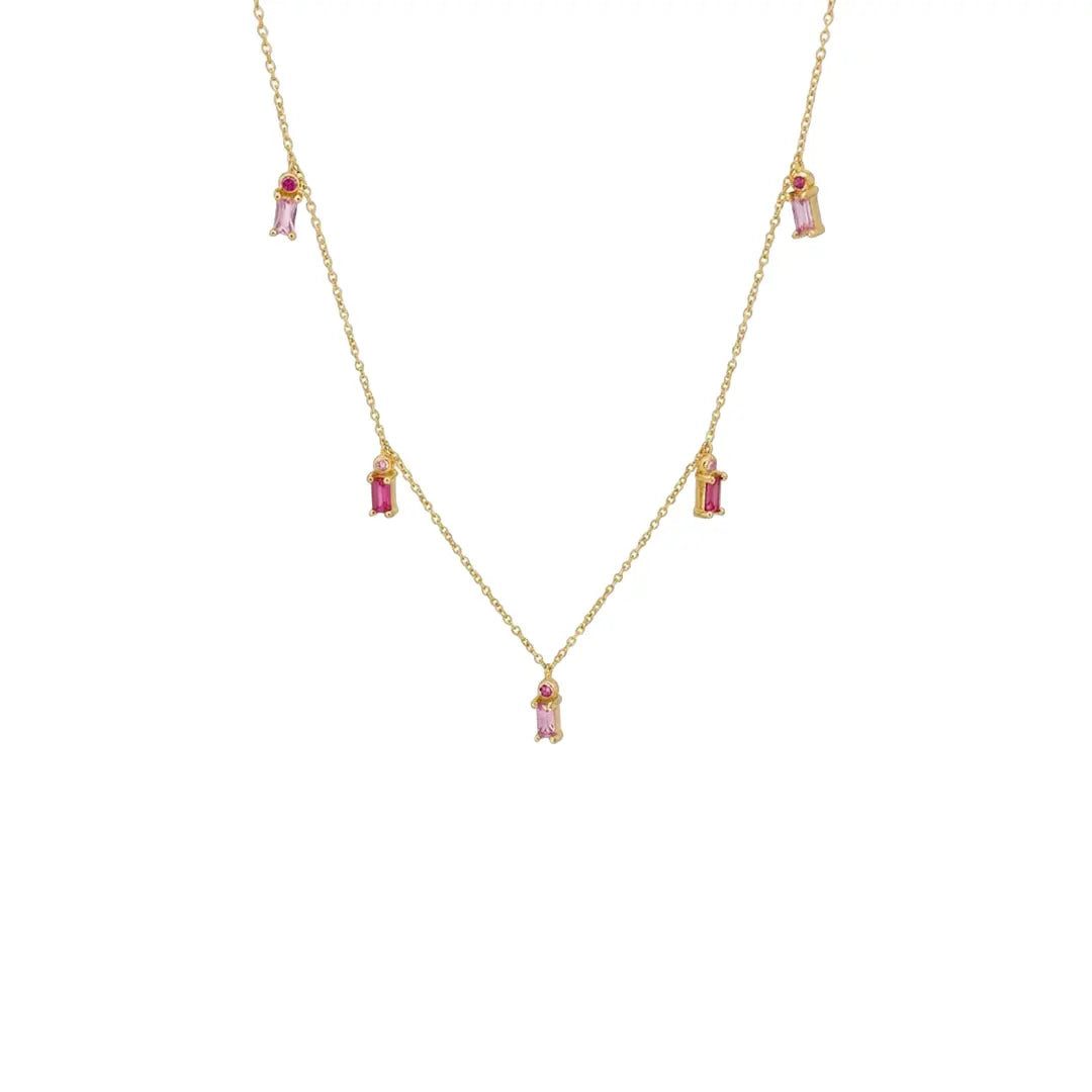 Kette mit Anhänger Halskette 925 Sterling Silber vergoldet pinke Steine Zirkonia Damen
