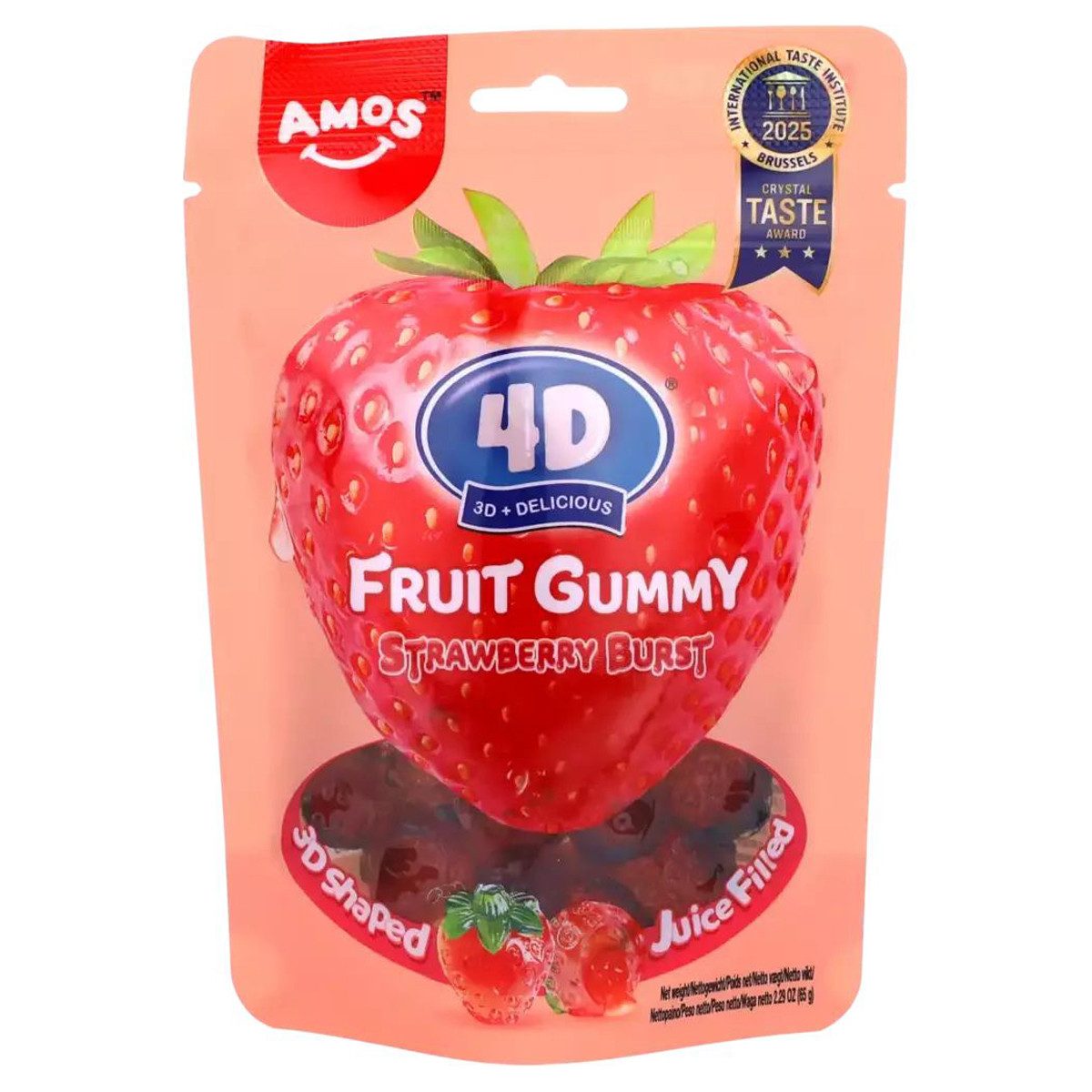 AMOS Süßigkeit, Amos Peelerz 4D Strawberry Burst Gummy weiches Mini Fruchtgummi 65g