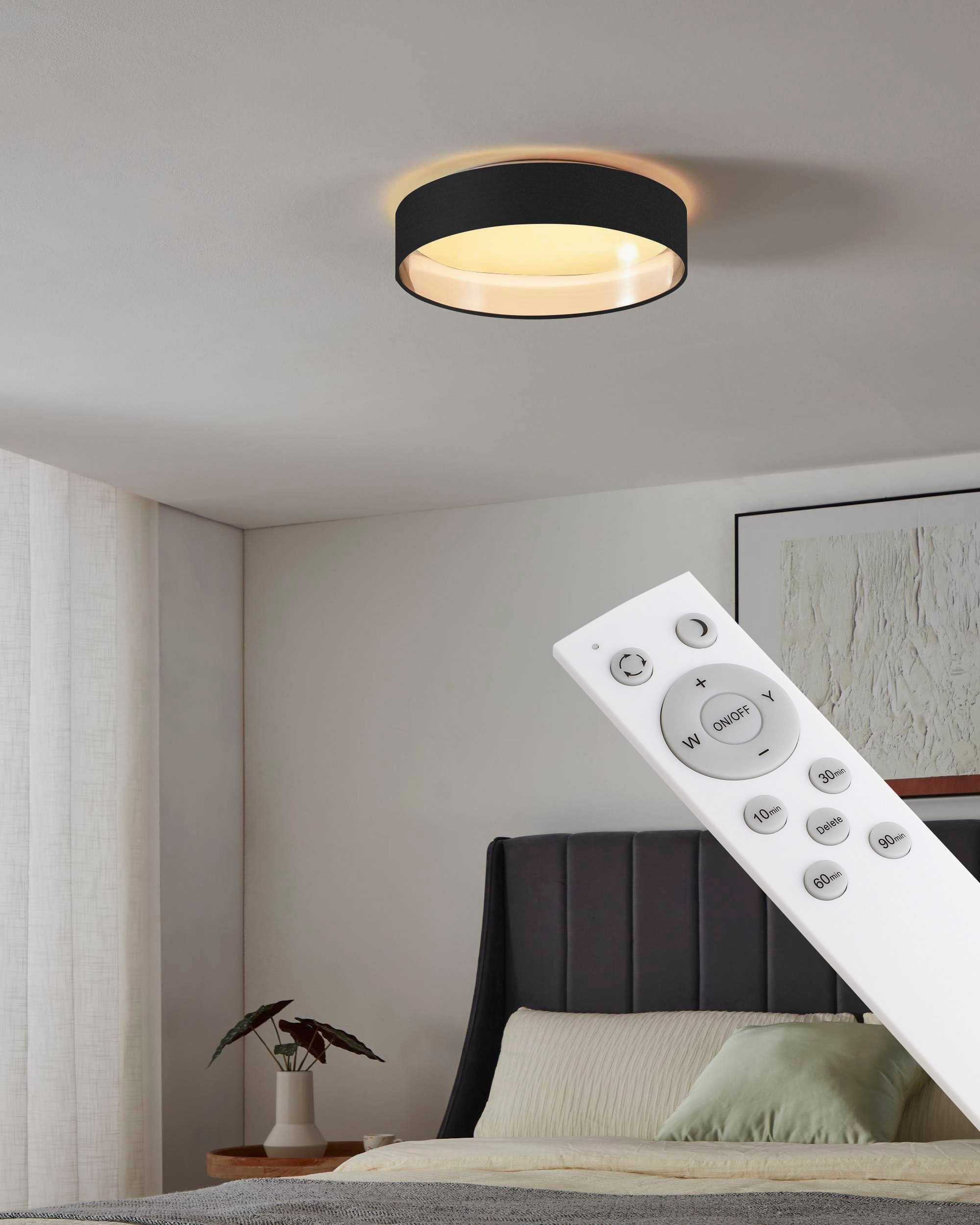 OTTO home LED Deckenleuchte Merryn, CCT - über Fernbedienung, LED fest integriert, Neutralweiß, Warmweiß, Deckenlampe Ø38 x H9 cm mit Textil-/Stoffschirm, CCT,  – Bild 4 von 5