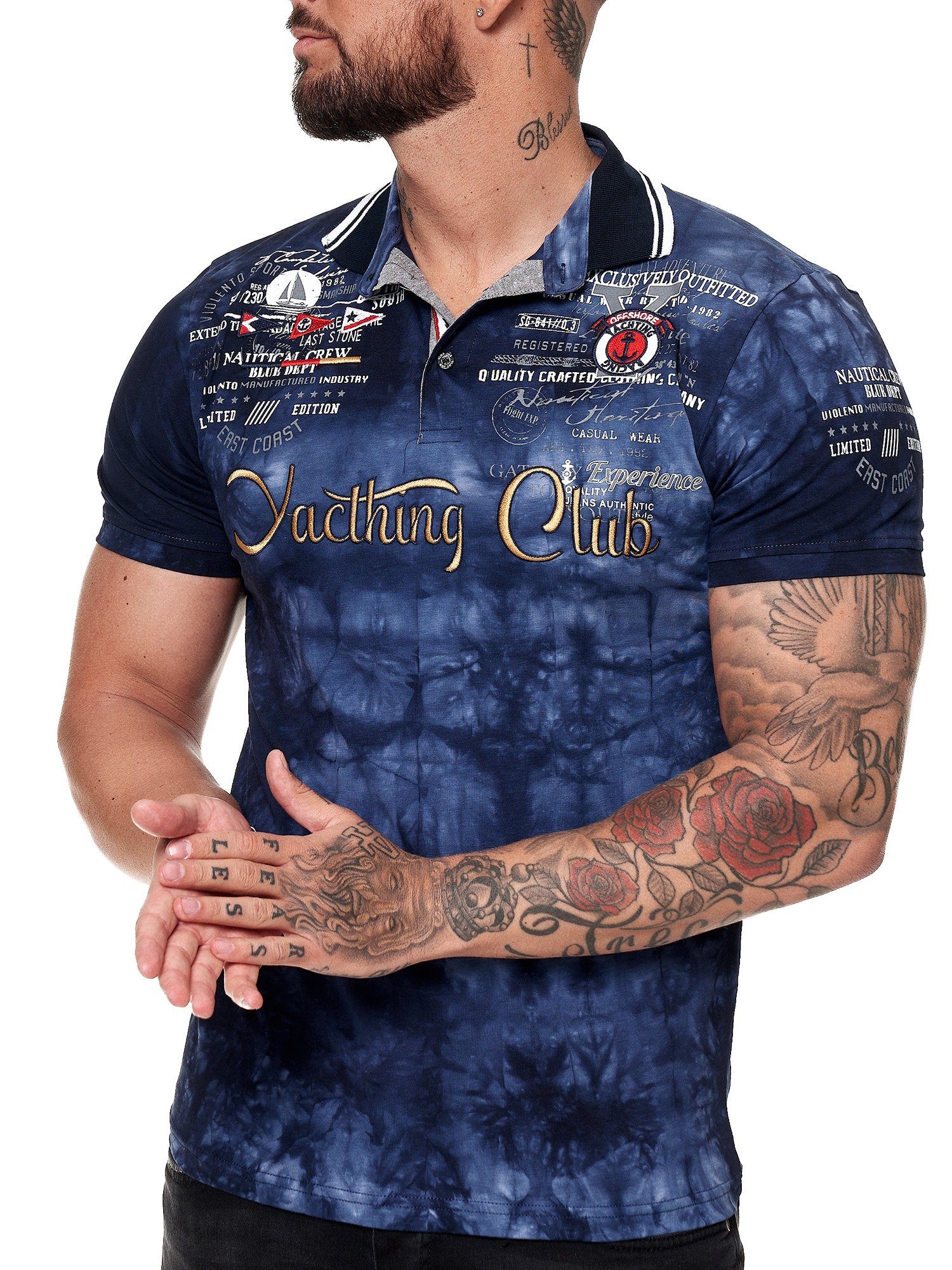 Herren Shirts Code47 T-Shirt Herren T Shirt Yachting Club Poloshirt Polo Longsl (1-tlg)