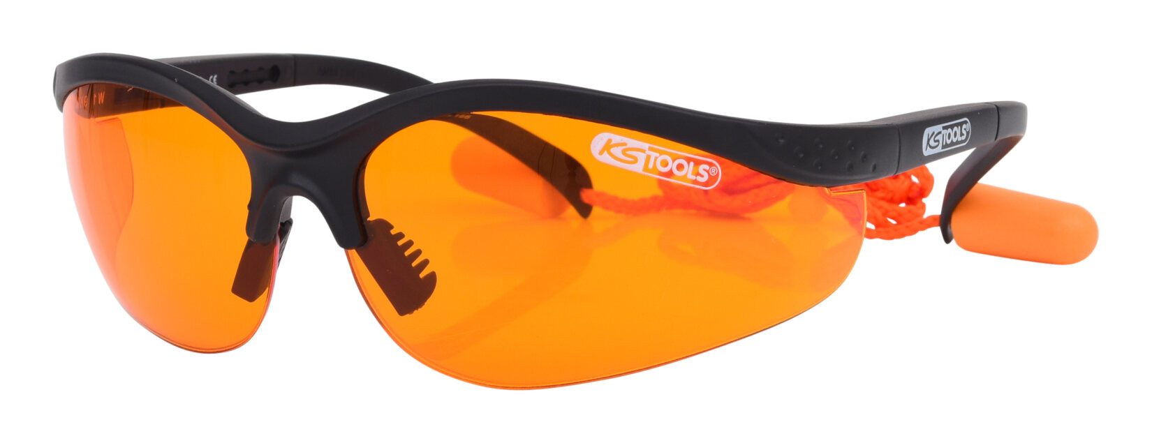 KS Tools Arbeitsschutzbrille, Schutzbrille-orange, mit Ohrstöpsel