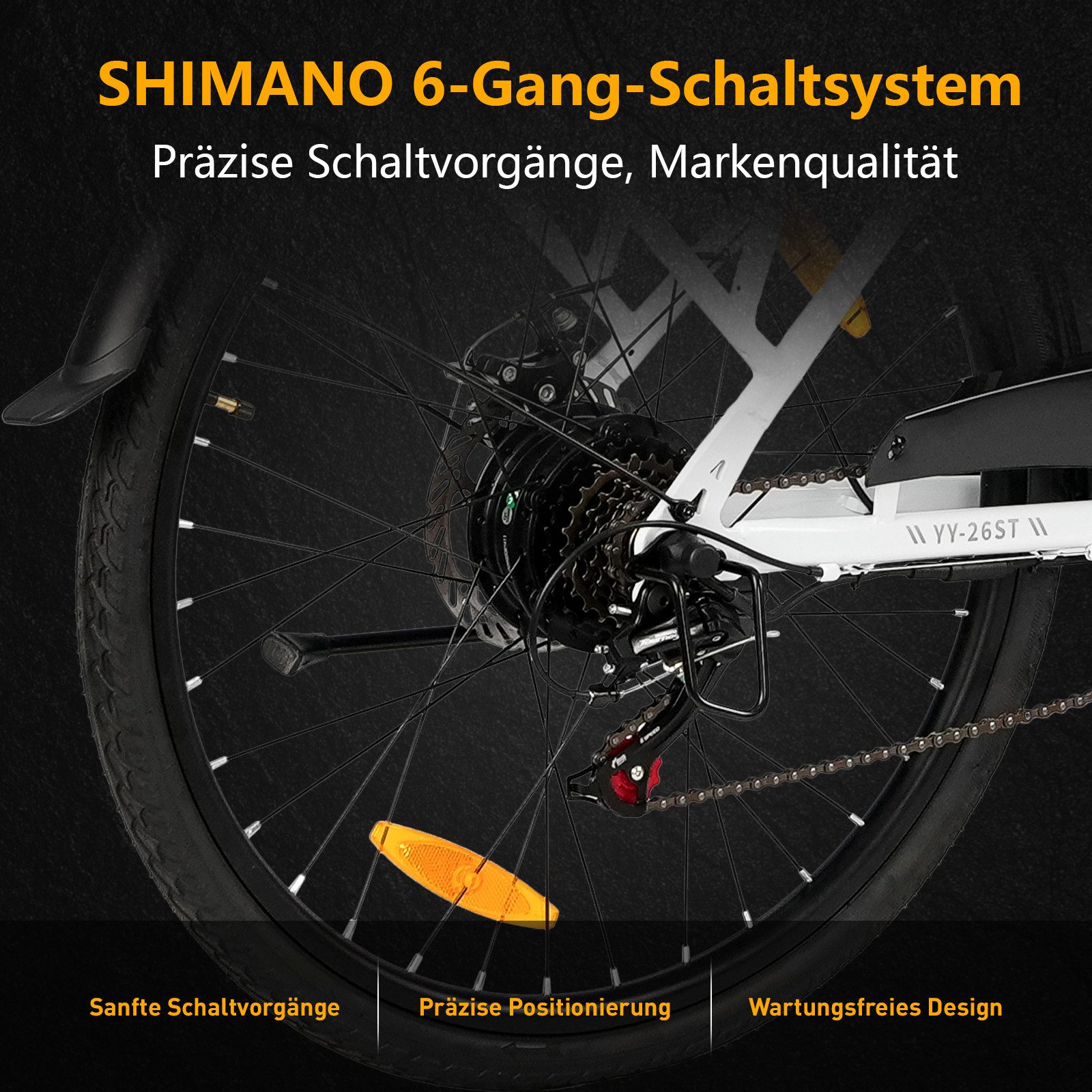 TTGO E-Bike Cityrad 26 Zoll, Elektrofahrrad, für Damen und Herren 522Wh max.75km Pedelec, 6 Gang, Kettenschaltung, Heckmotor, 522 Wh, (bis zu 125kg, für ca. 160–185cm, 5 Stufen, Pedelec), E-bikes, Frontkorb, Gepäckträger, Elektrofahrrad für Damen Herren