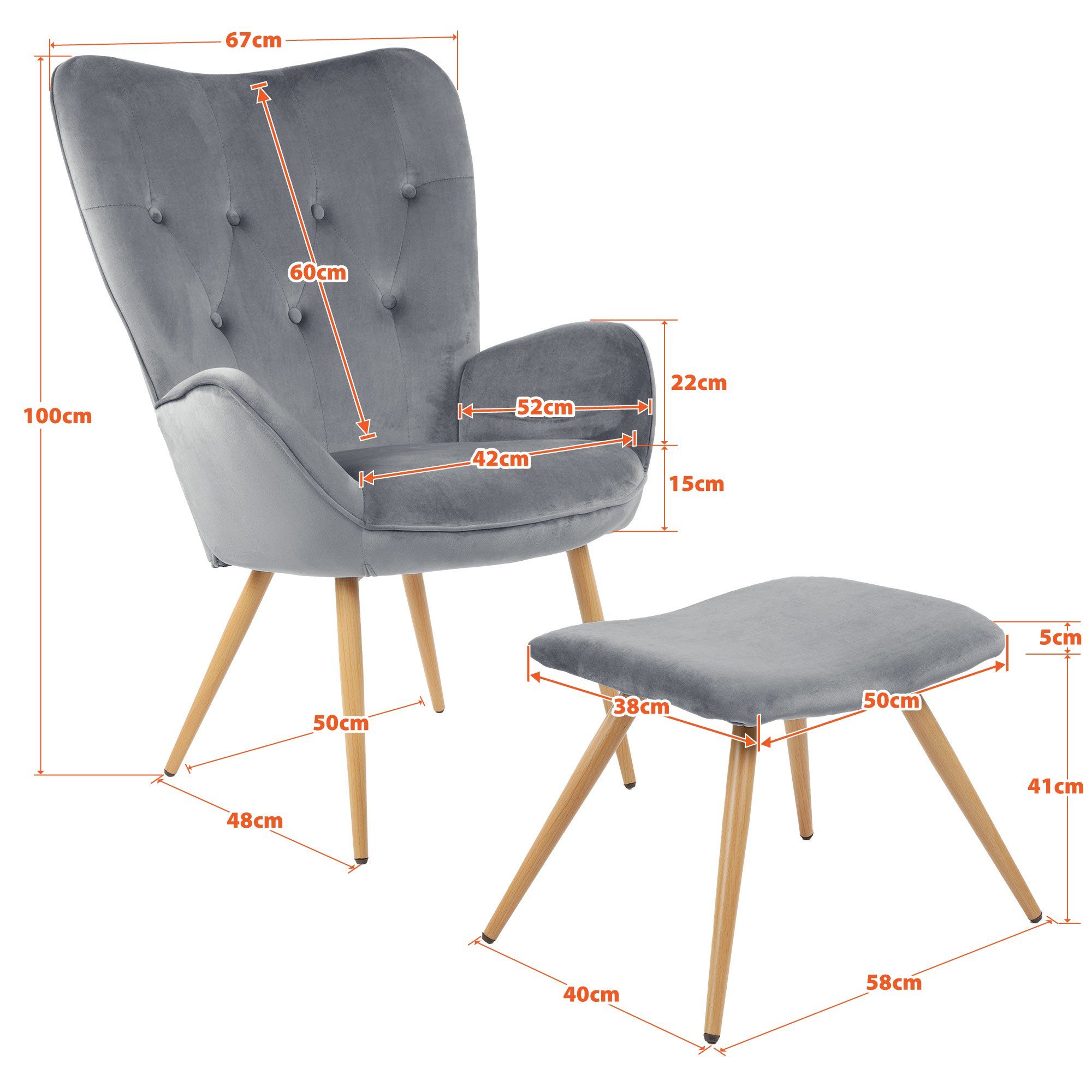 Albatros International Sessel Ohrensessel York beige Moderner Look Relaxsessel Lesesessel (Beige), Vintage u Stilvoll, Samt-Bezug - Eleganter und SGS geprüft – Bild 5 von 5