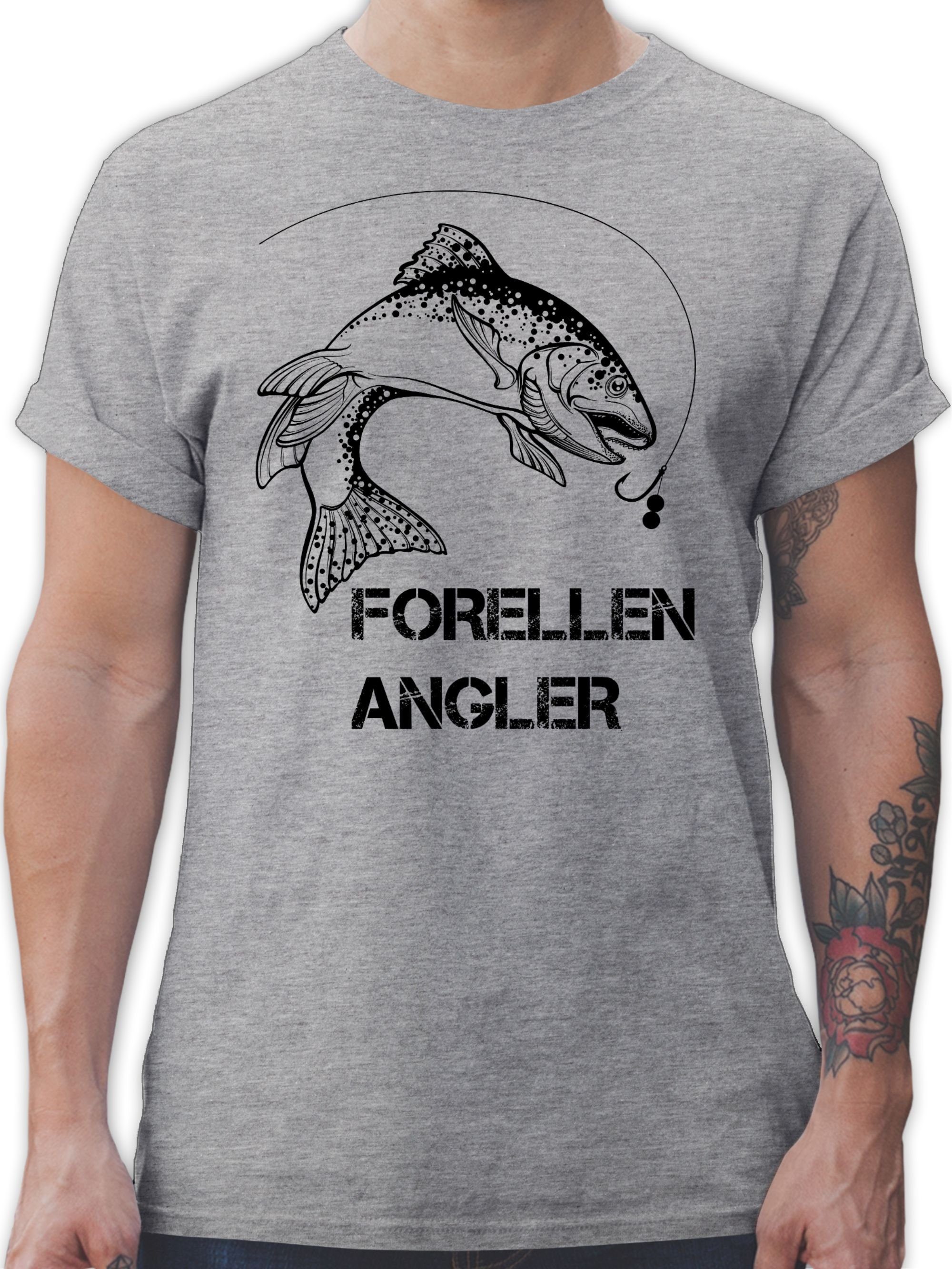 Shirtracer T-Shirt Forellenangler - schwarz Angler Geschenke 3 Grau meliert