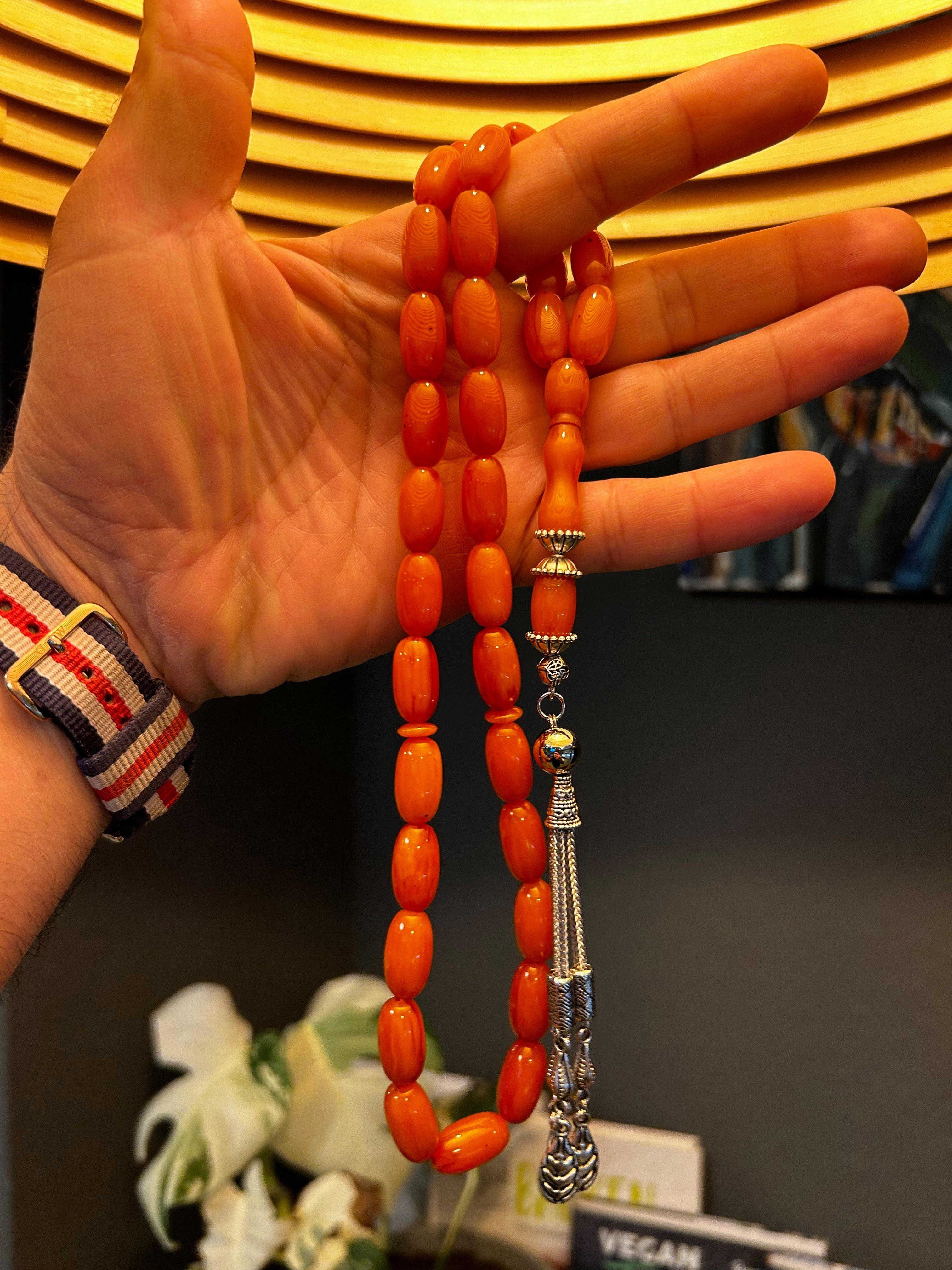 TesbihBid Kettenanhänger Gebetskette Tesbih Misbaha Amber Prayerbeads kehribar faturan (33-tlg)