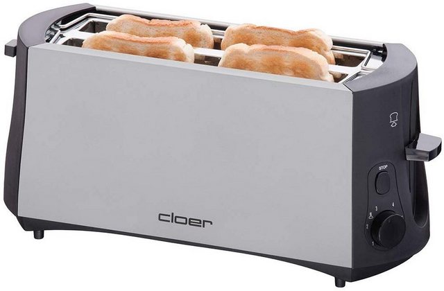 Cloer Toaster 3710, Langschlitztoaster 4 Toastscheiben Stopptaste Krümelschublade 1380 W