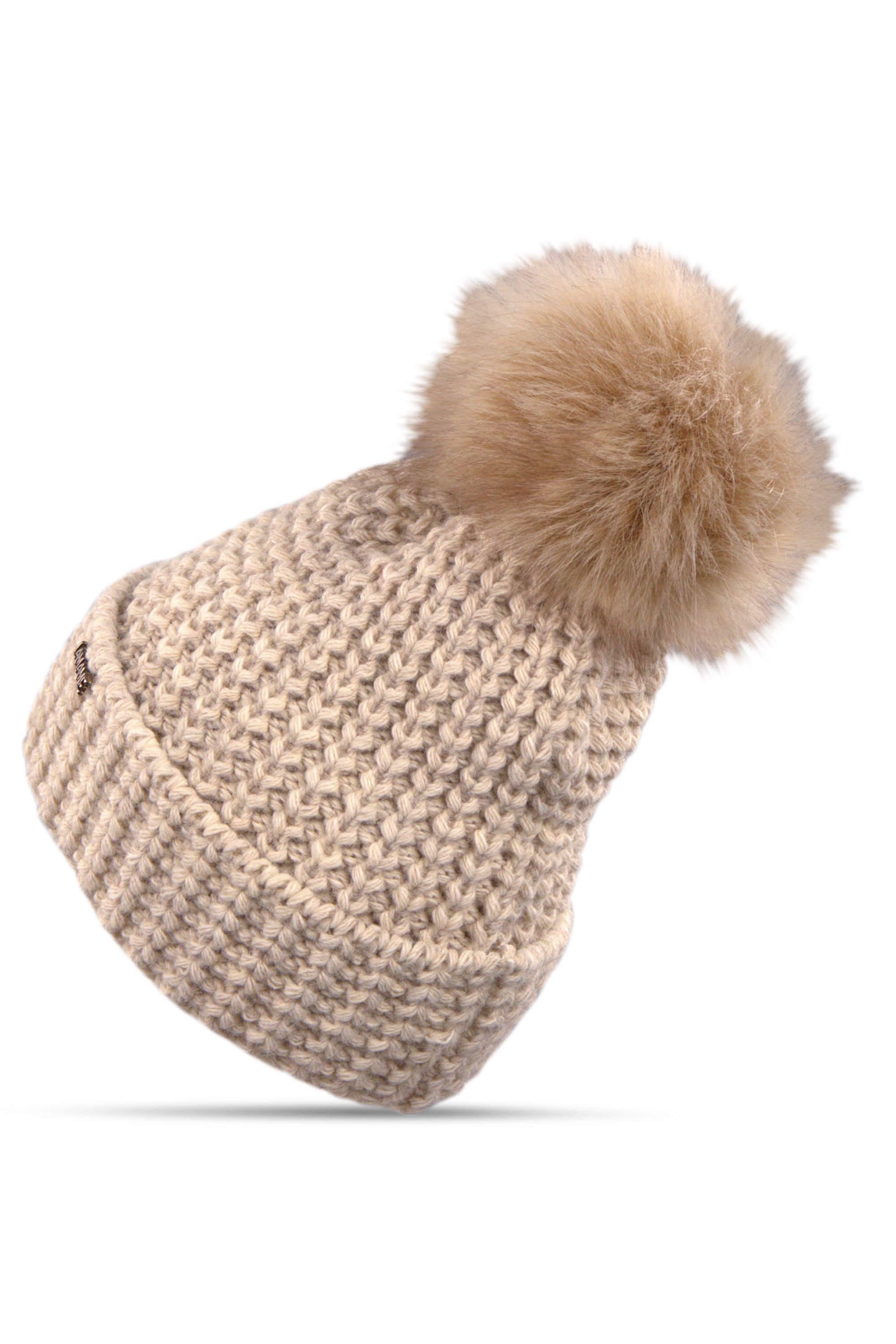 malito more than fashion Strickmütze gefütterte Wintermütze mit Bommel Uni M100 gefütterte Wintermütze mit Bommel Unifarben Onesize