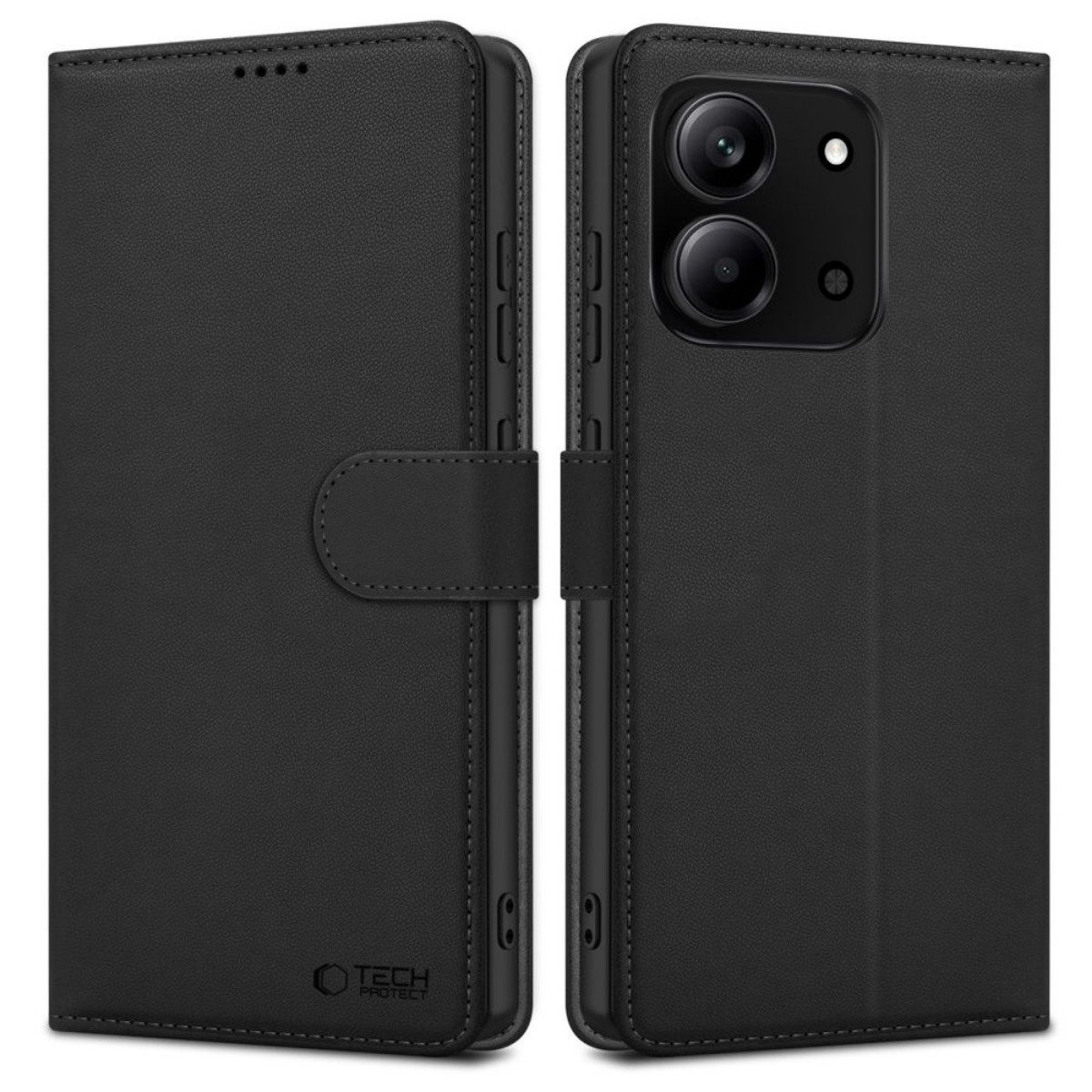 TECH PROTECT Handyhülle Wallet Case kompatibel mit Xiaomi Poco C85 Schwarz 6.7 Zoll, Brieftaschenhülle mit Kartenfächern und Standfunktion