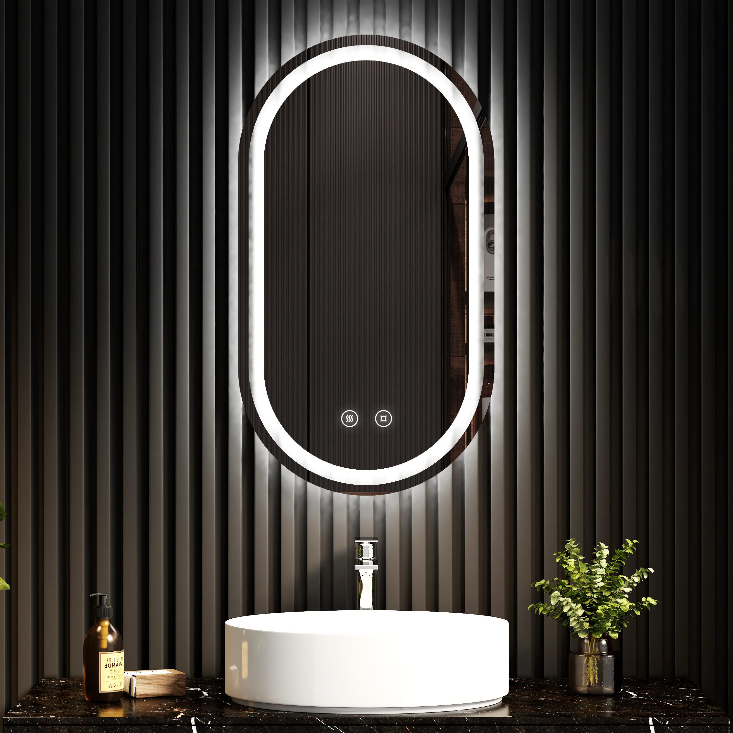 EMKE Badspiegel mit Kalt/Neutral/Warmweiß Licht Beleuchtung Dimmbar Beschla günstig online kaufen