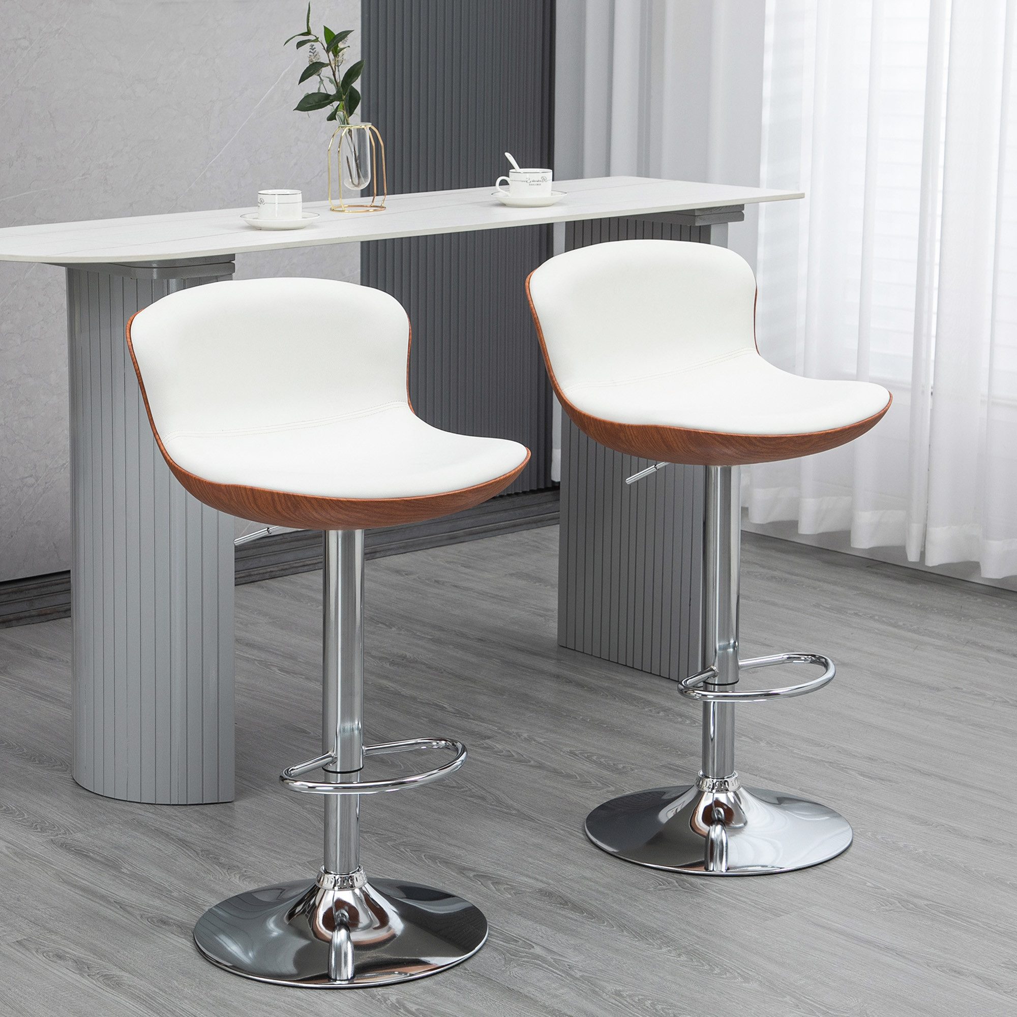 HOMCOM Barhocker Drehbar Barstuhl, höhenverstellbar, Küchenhocker, aus Kunstleder (Barstühle, 2 St., Tresenhocker), für Wohnzimmer, Esszimmer, Cremeweiß