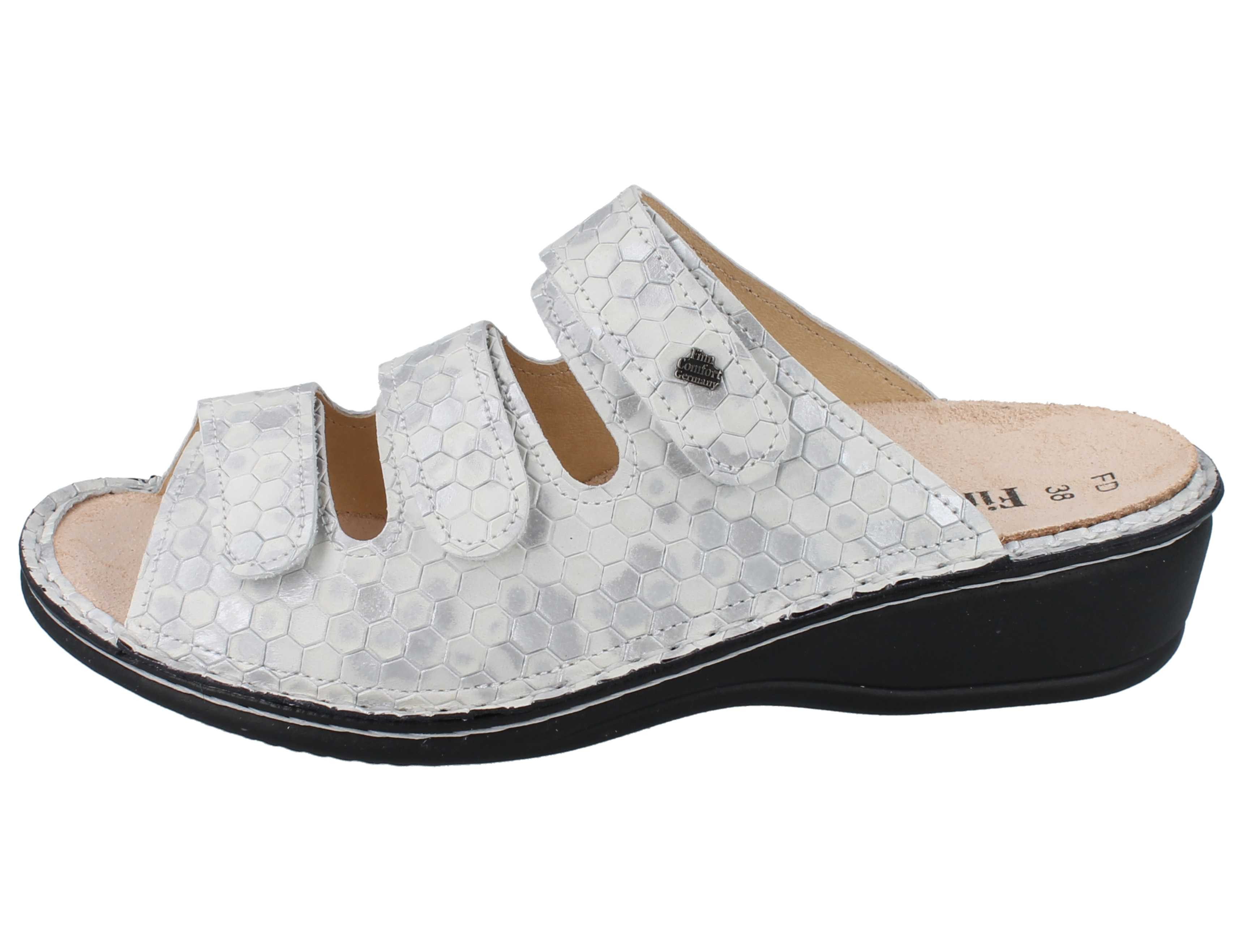 Finn Comfort FINN COMFORT Pisa Damen Pantolette hellgrau gemustert Glattleder - Pantolette Wechselfußbett