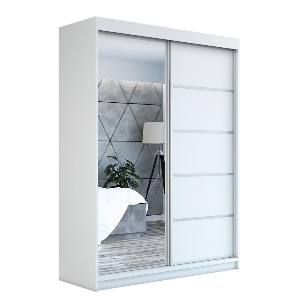 A&J MöbelLand GmbH Schiebetürenschrank GAPI mit Spiegel (TOP ANGEBOT! Geräumiger Schrank mit viel Stauraum:6 Regalen und 1 Kleiderstange – -ideal zur Aufbewahrung von Kleidung und Accessoires. TOP PRODUKT! Farbe und Размер (120 cm, 160 cm, 180 cm) zur Auswahl -wählen Sie das ideale Modell für Ihr Schlafzimmer!, Kleiderschrank mit Regalen) Breite: 120 cm, 160 cm, 180 cm, Höhe: 215 cm, Tiefe: 59,5 cm